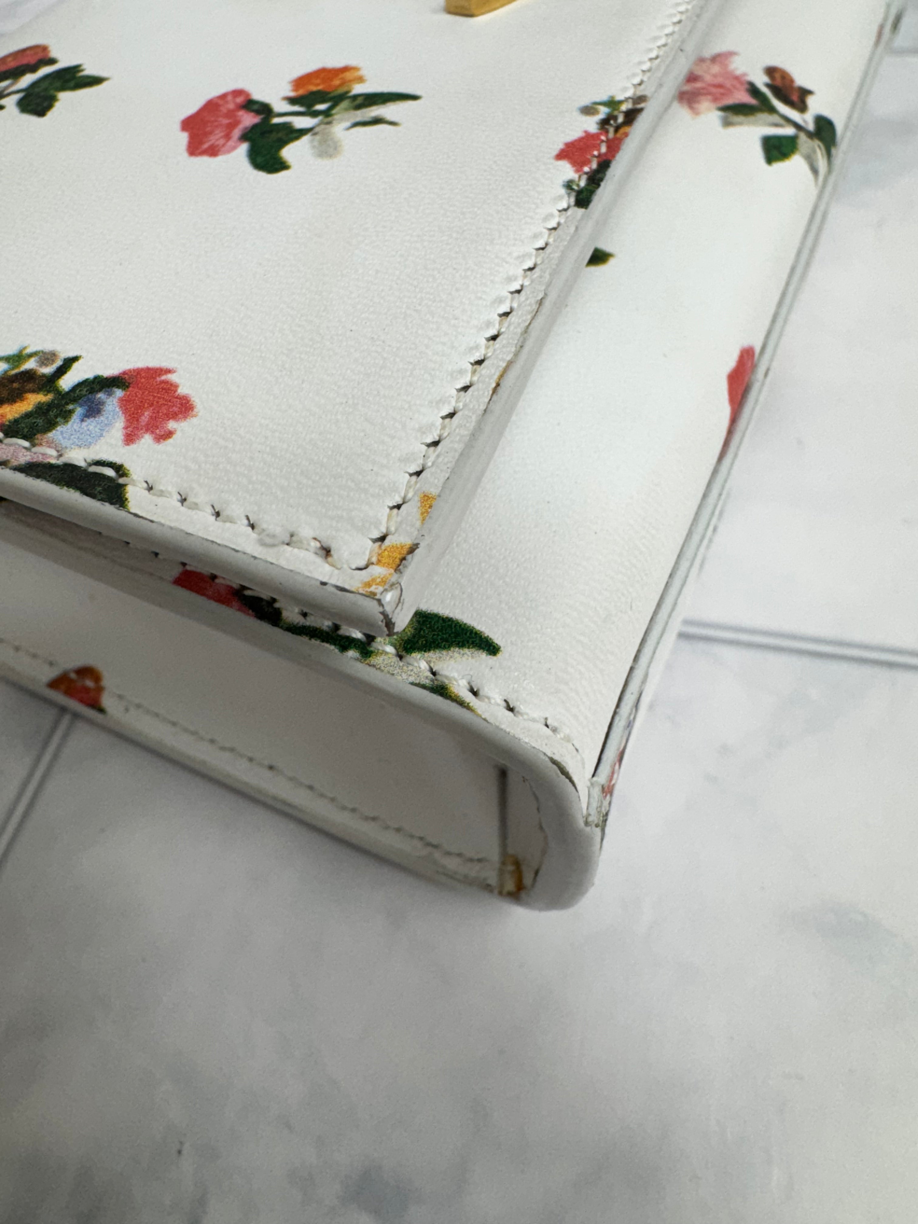 Saint Laurent YSL White And Floral Leather Chain Shoulder Bag