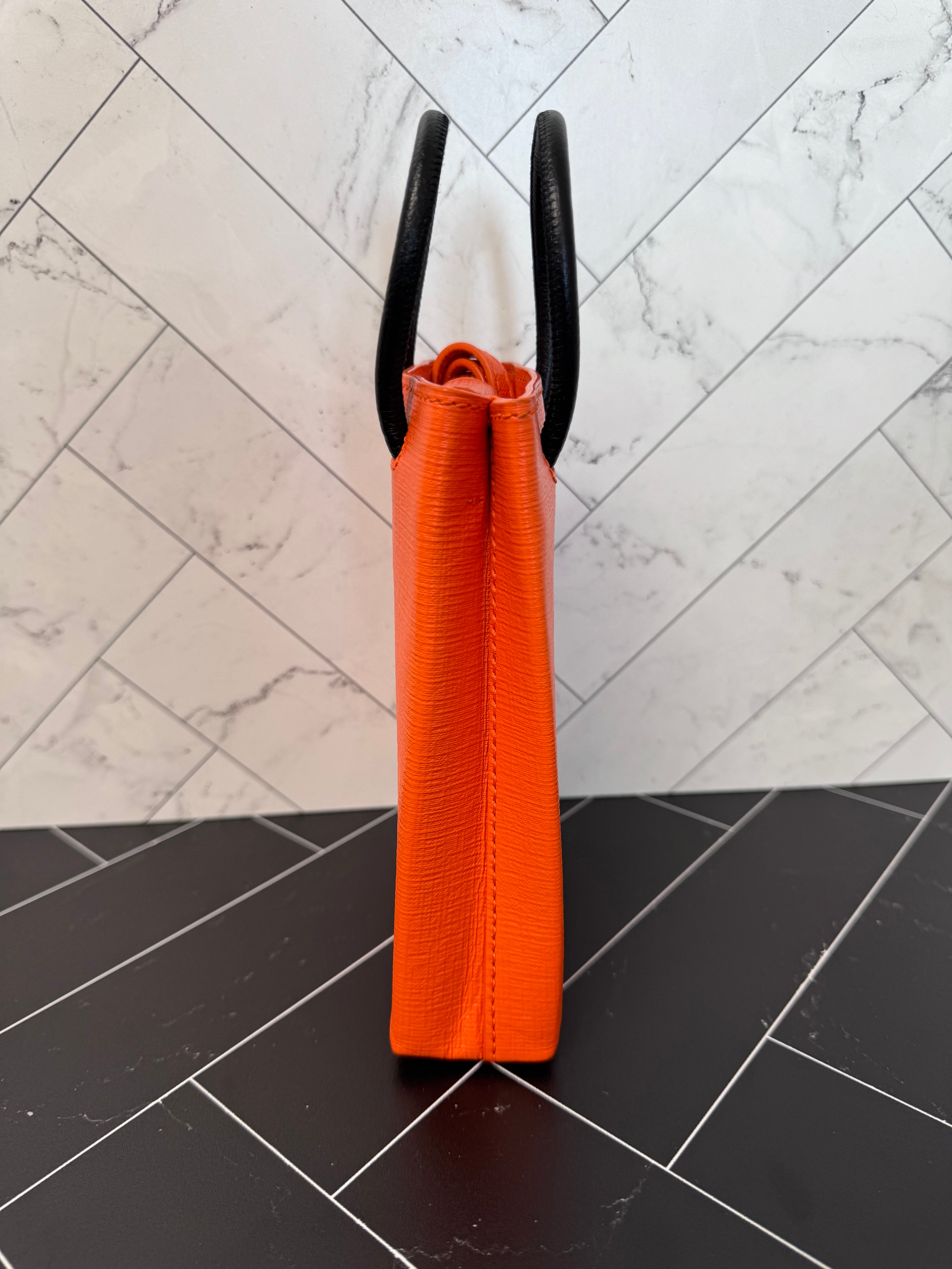 Balenciaga Orange Leather Shopping Phone Crossbody