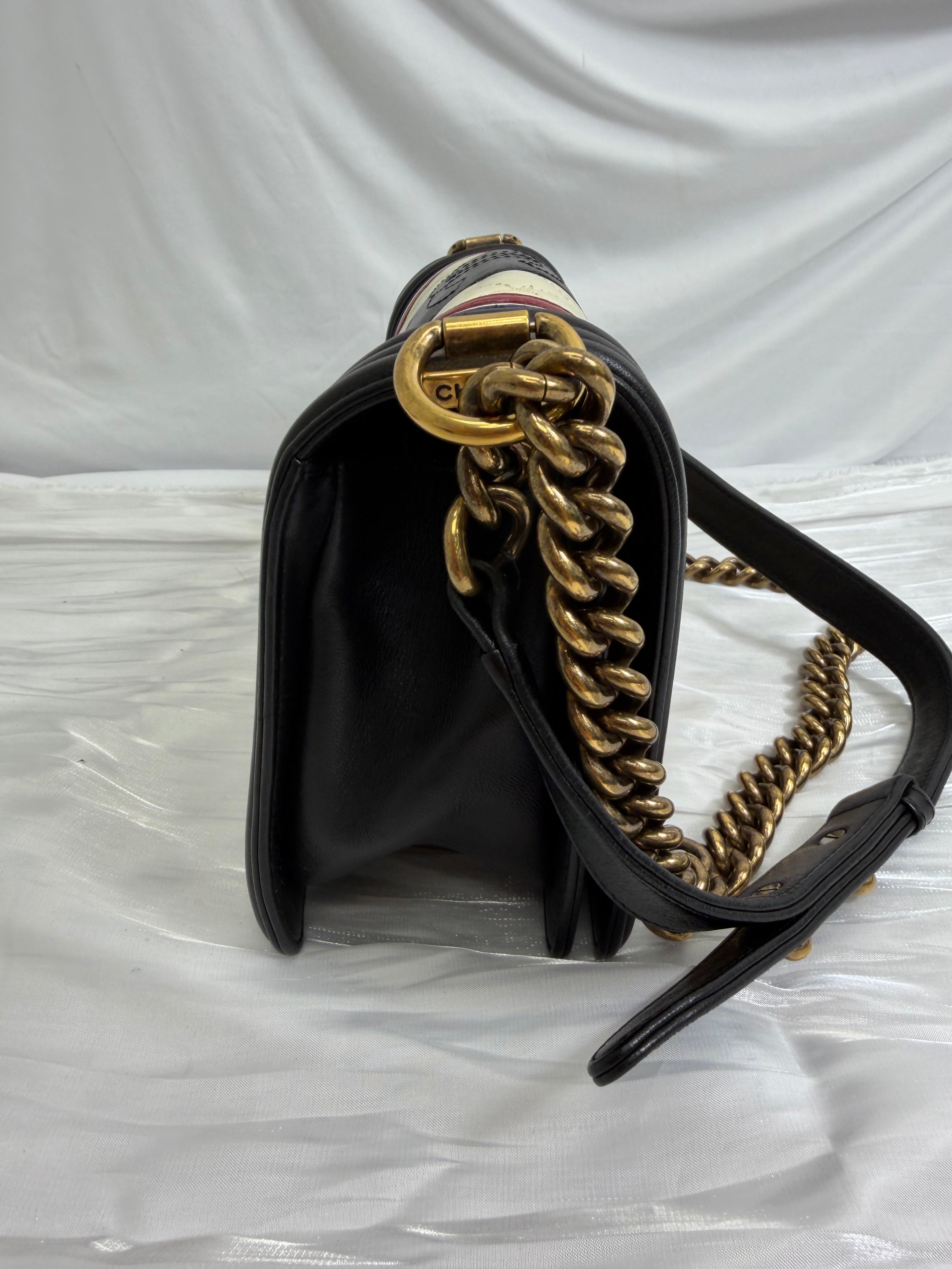 Chanel Quilted Calfskin Crest Embellished Medium Boy Bag