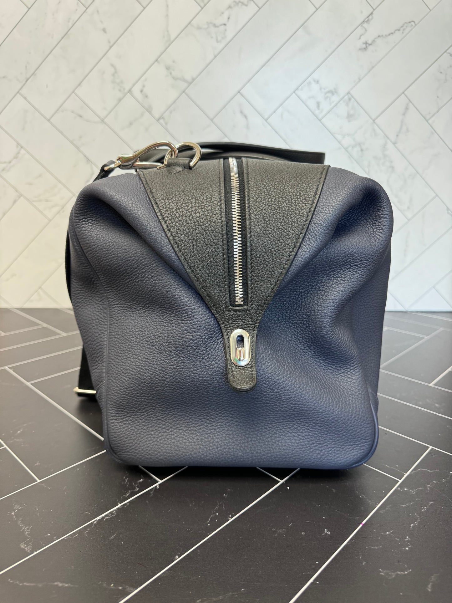 Hermes Navy Blue Togo Wallace Cabine Duffle Bag