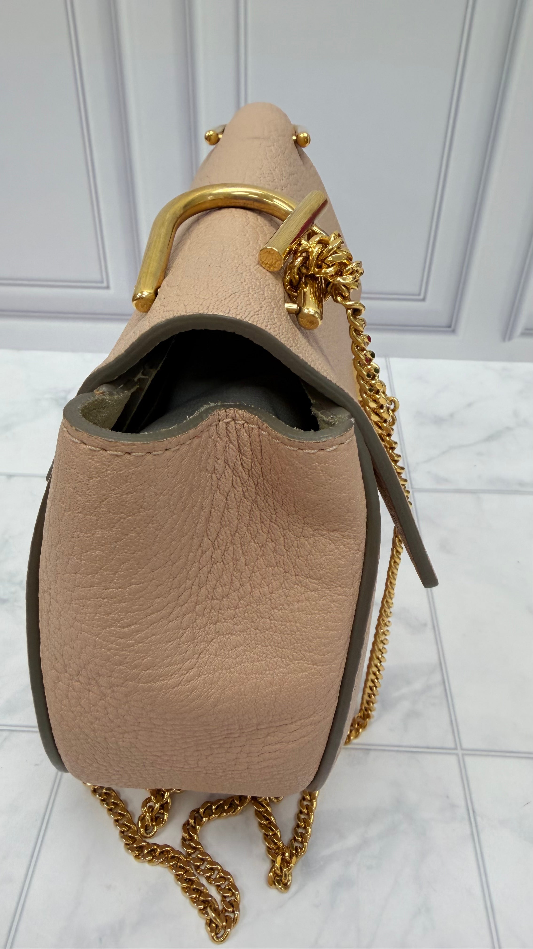 Chloe Dusty Rose Grained Leather Drew Chain Shoulder Bag