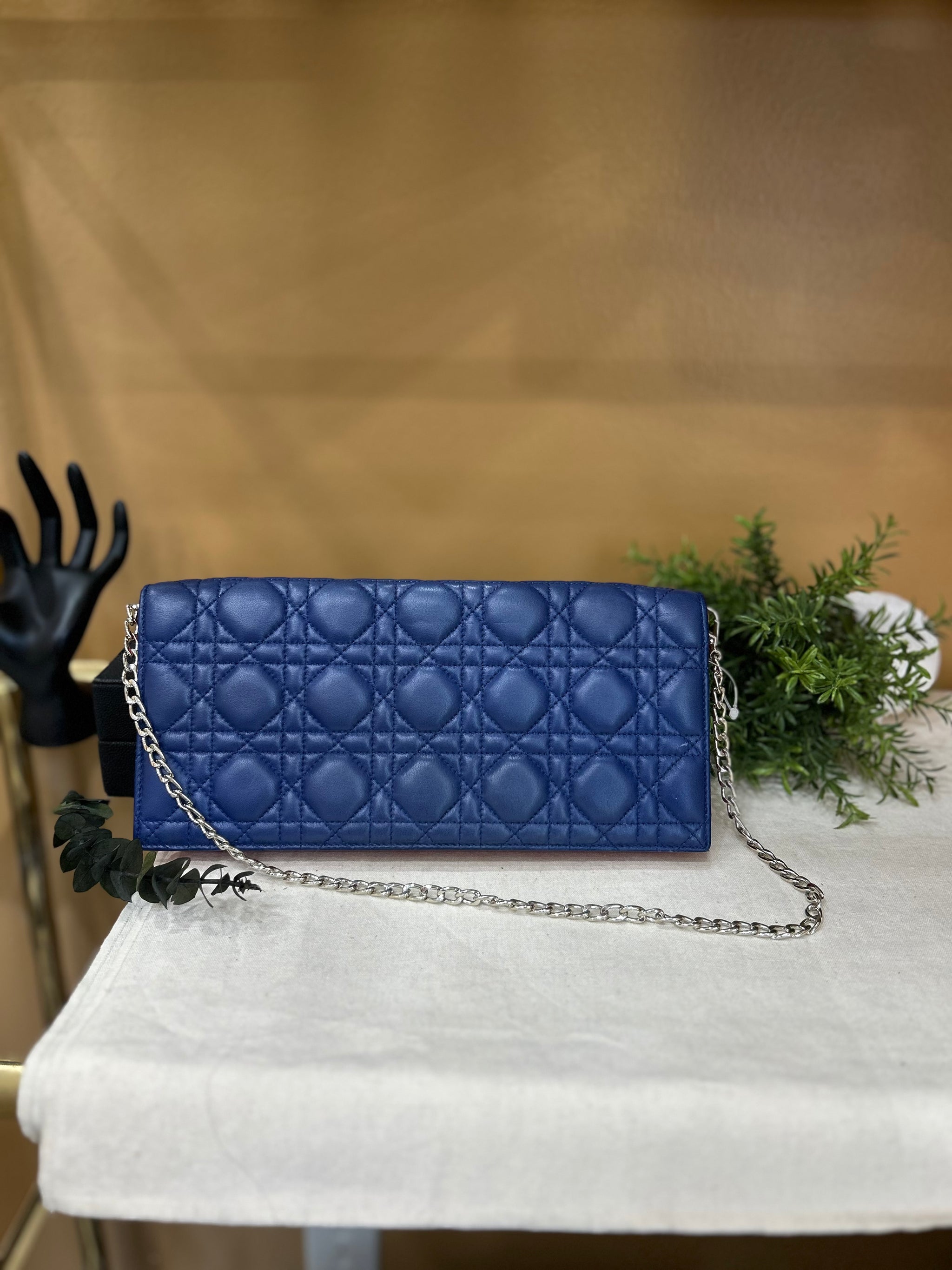 Christian Dior Blue Cannage Leather Clutch Pochette Bag