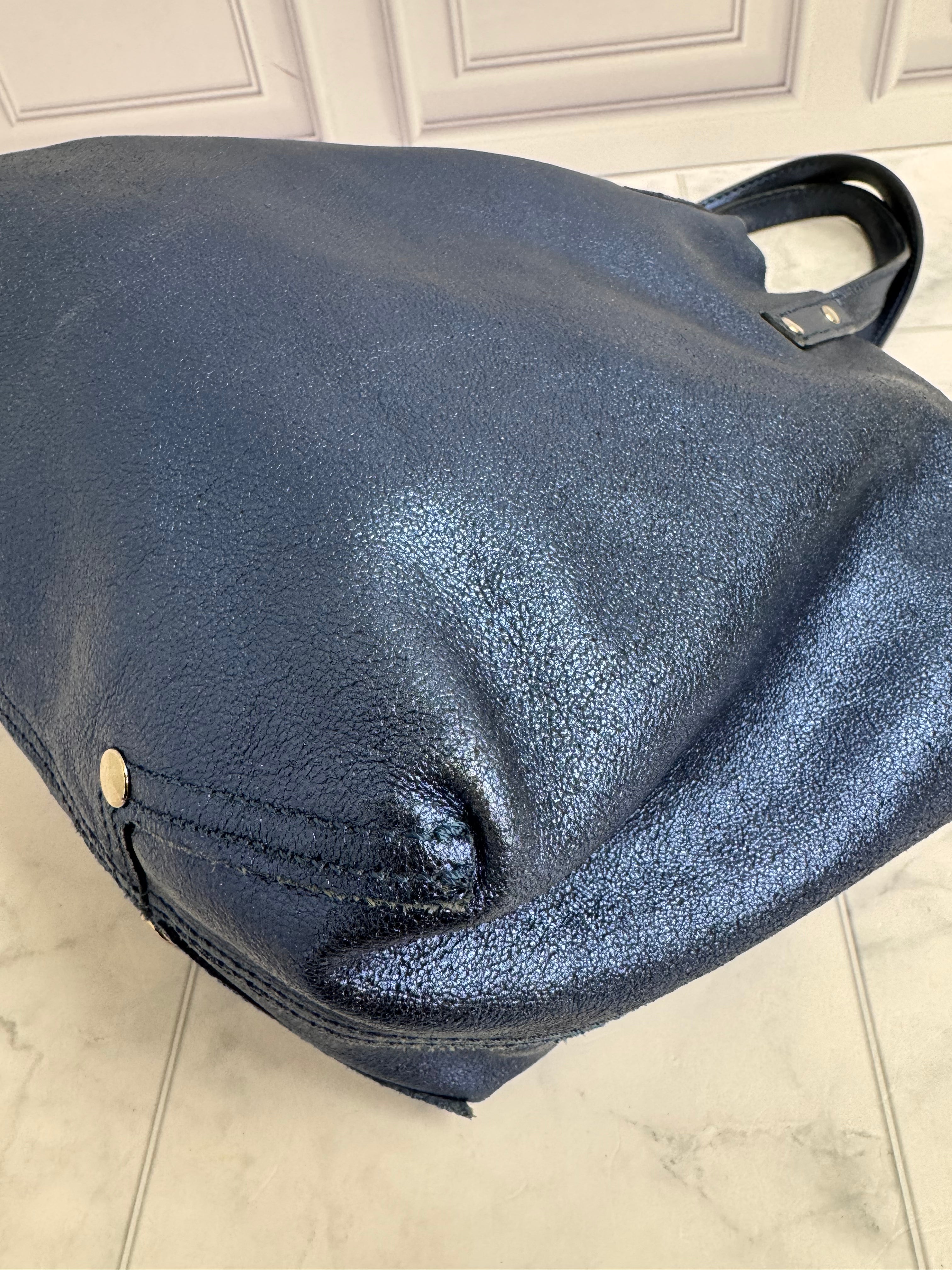 Tiffany & Co. Metallic Blue Leather Reversible Tote Bag