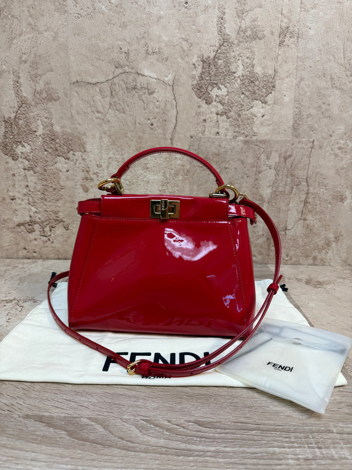 LIKE NEW Fendi Red Patent Leather Iconic Peekaboo