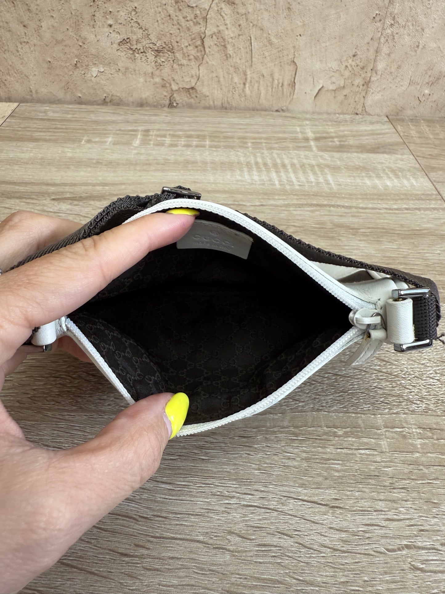 Gucci White Leather & Brown Canvas Mini Shoulder Bag