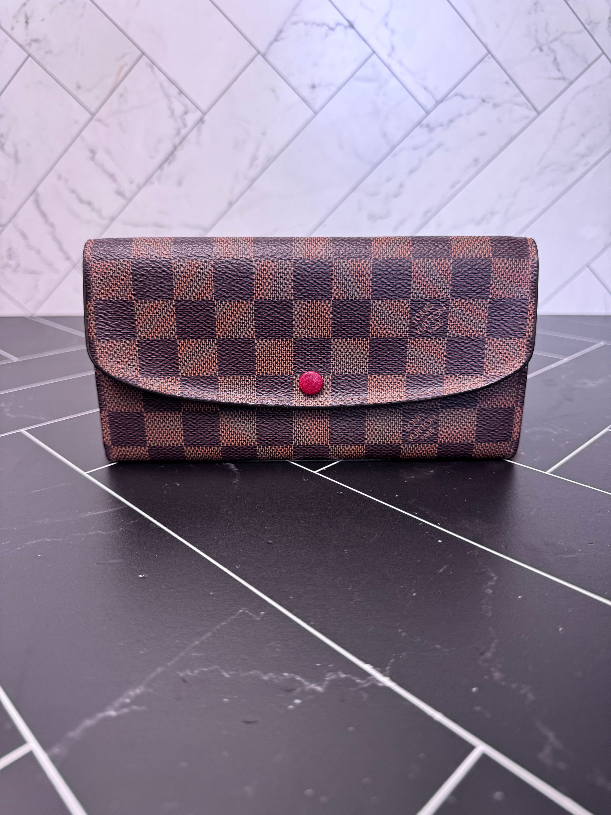 Louis Vuitton Damier Ebene & Red Emilie Wallet