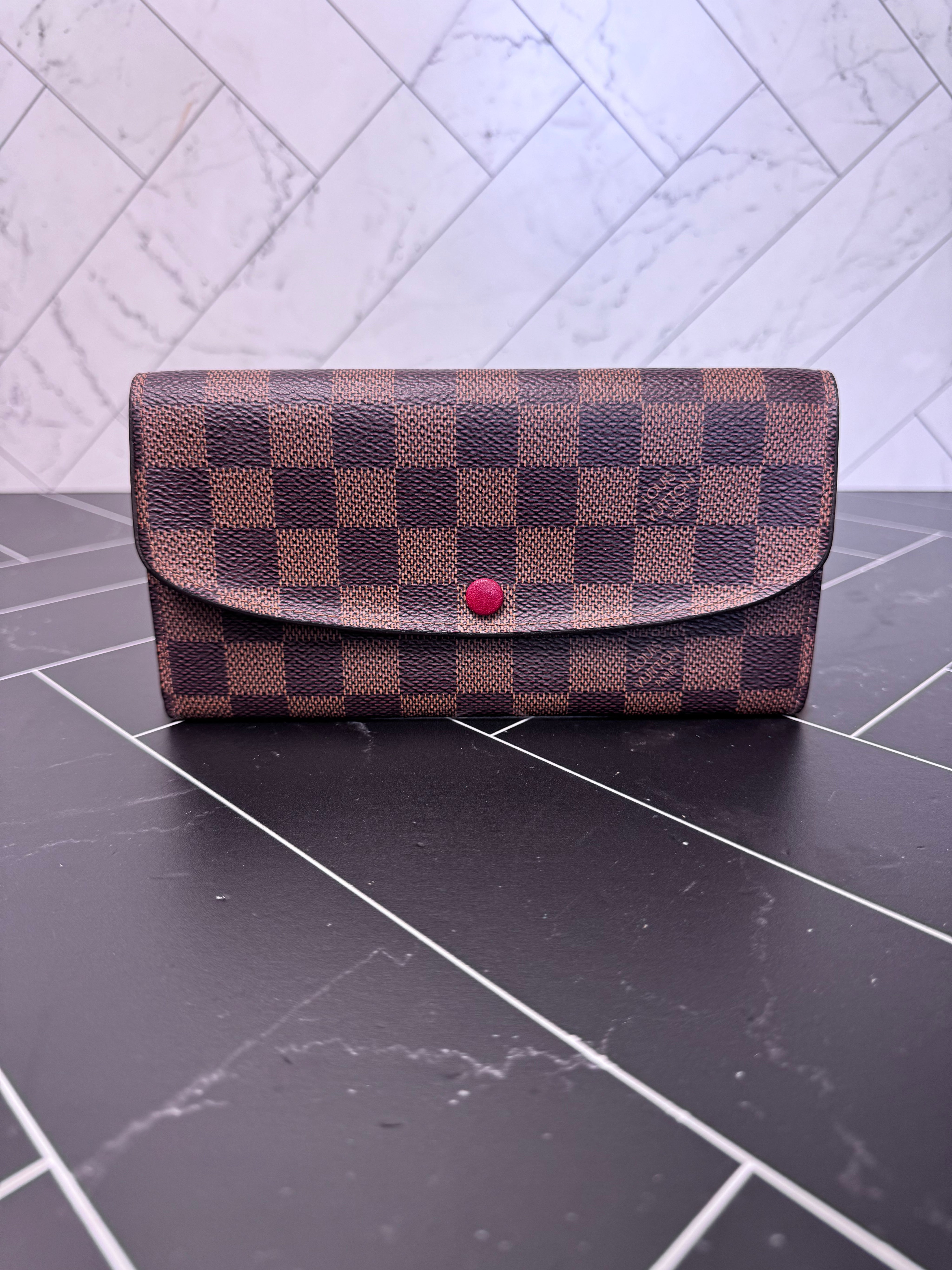 Louis Vuitton Damier Ebene & Red Emilie Wallet