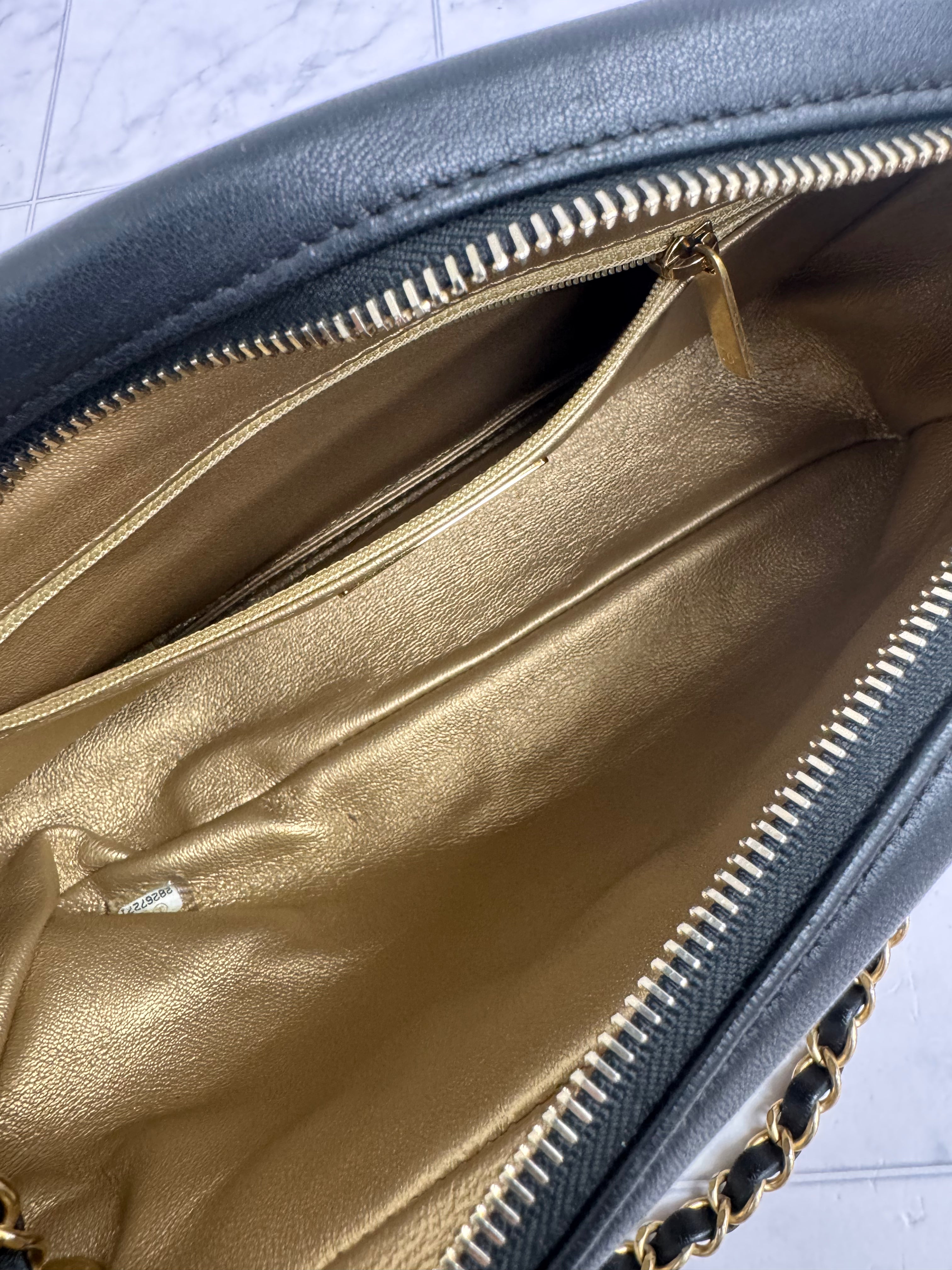 Chanel Black Diamond Quilted All About Chains Camera Bag