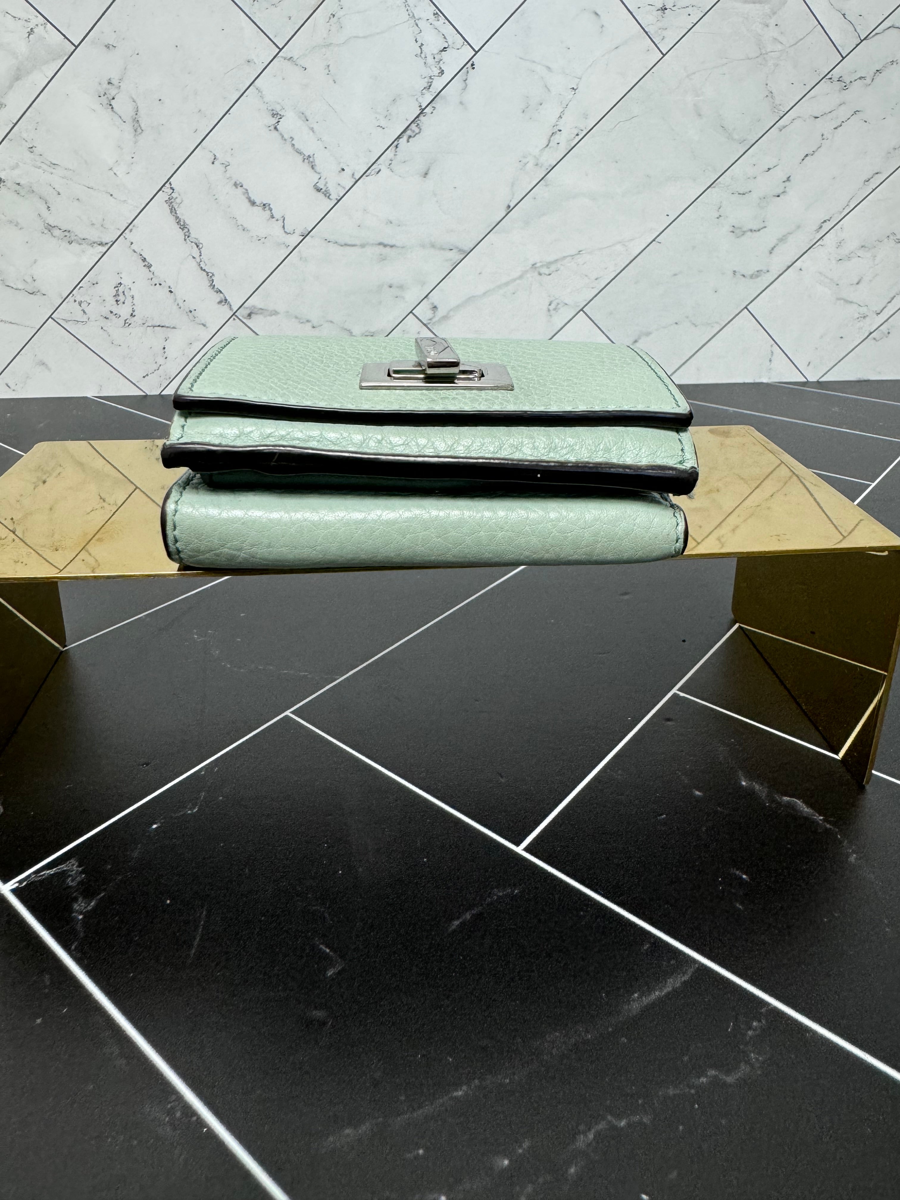 Fendi Mint Green Leather Trifold Wallet