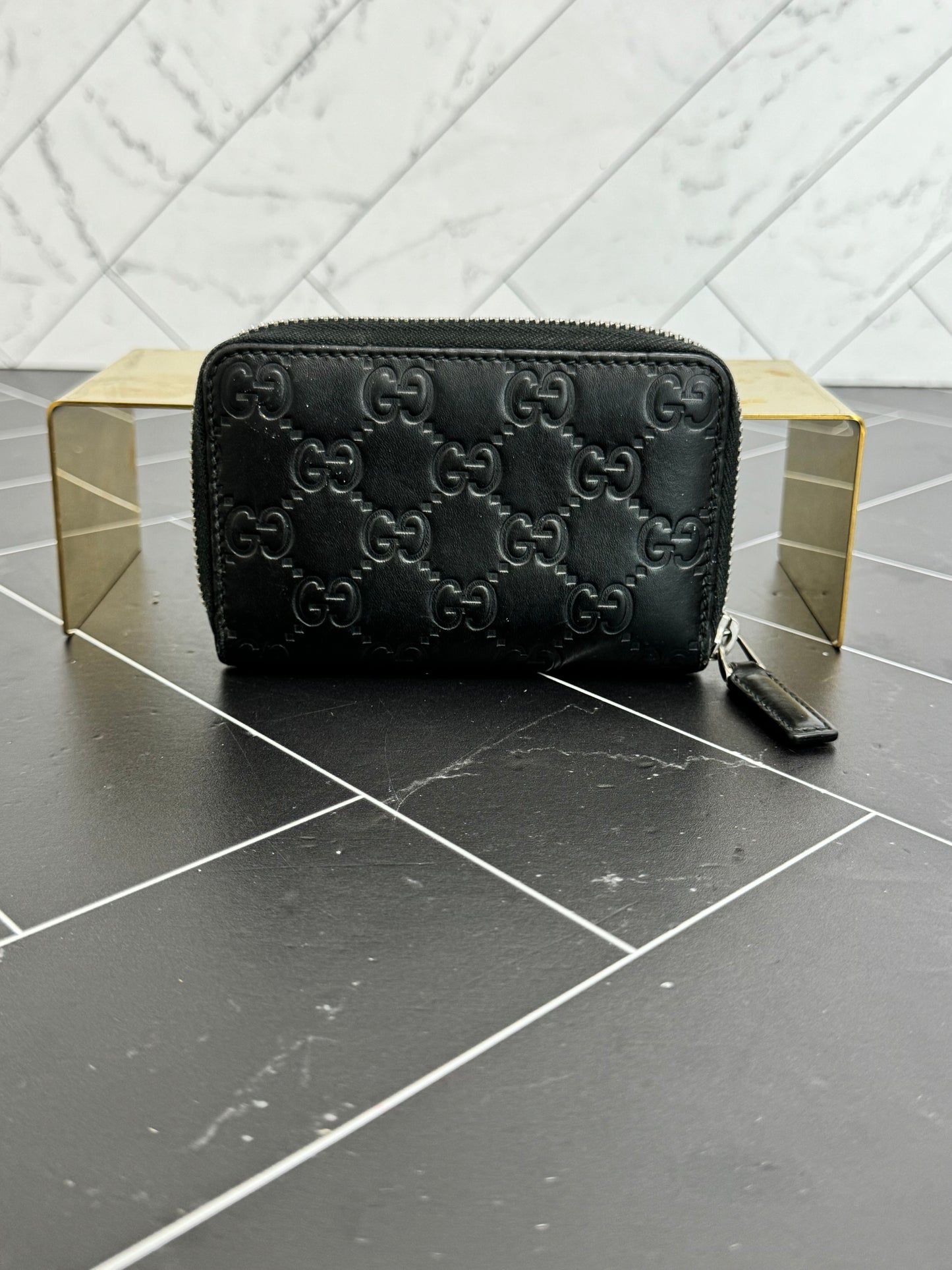 Gucci Black Guccissima Compact Zippy Wallet