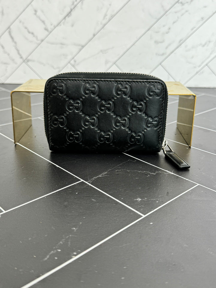 Gucci Black Guccissima Compact Zippy Wallet