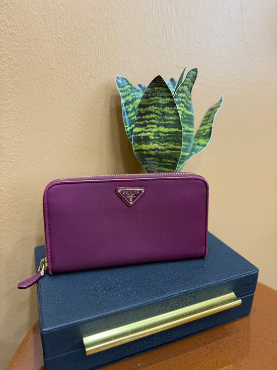 Prada Plum Nylon Zippy Wallet