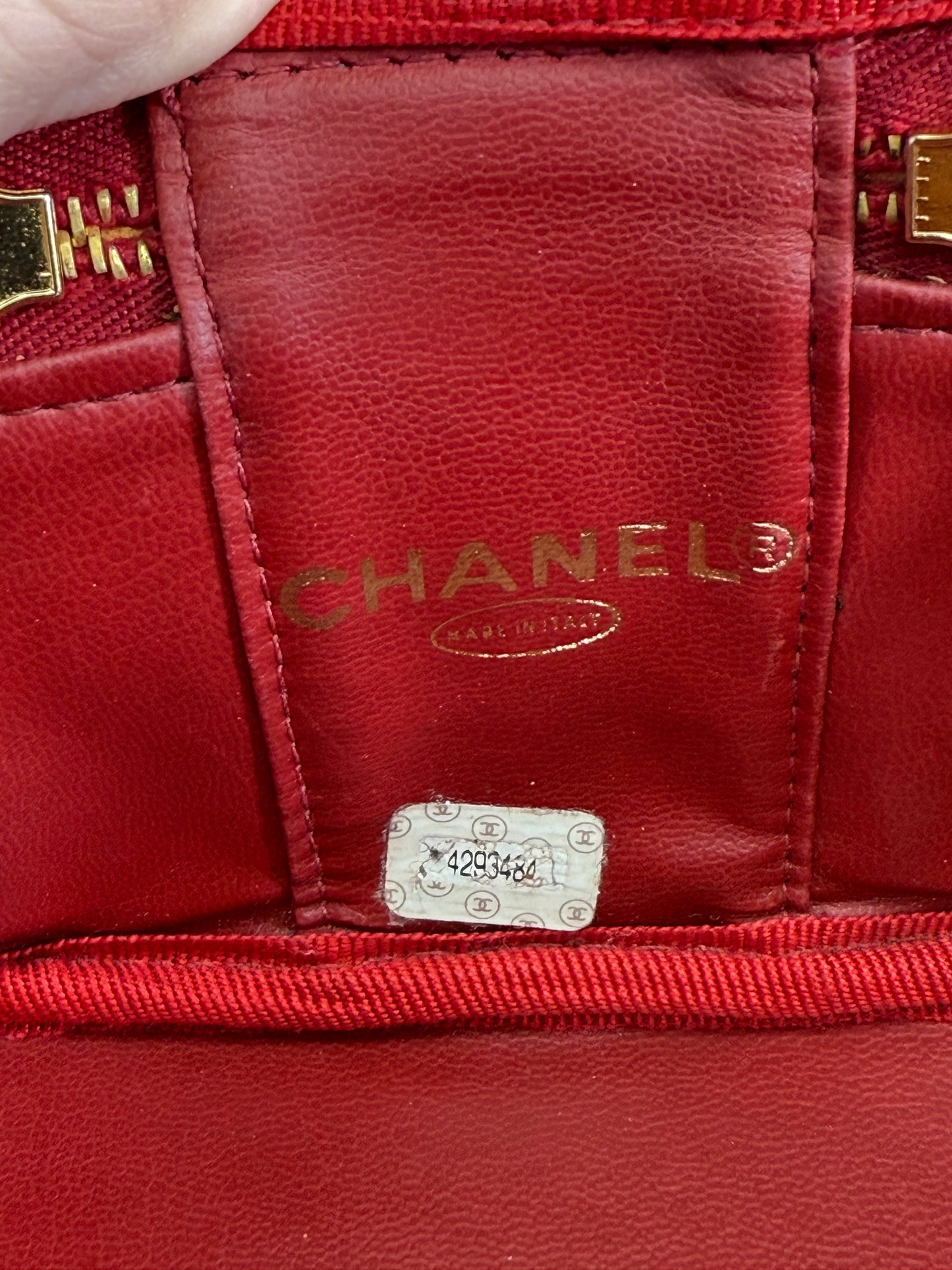 Chanel Red Caviar Top Handle Vanity Pouch