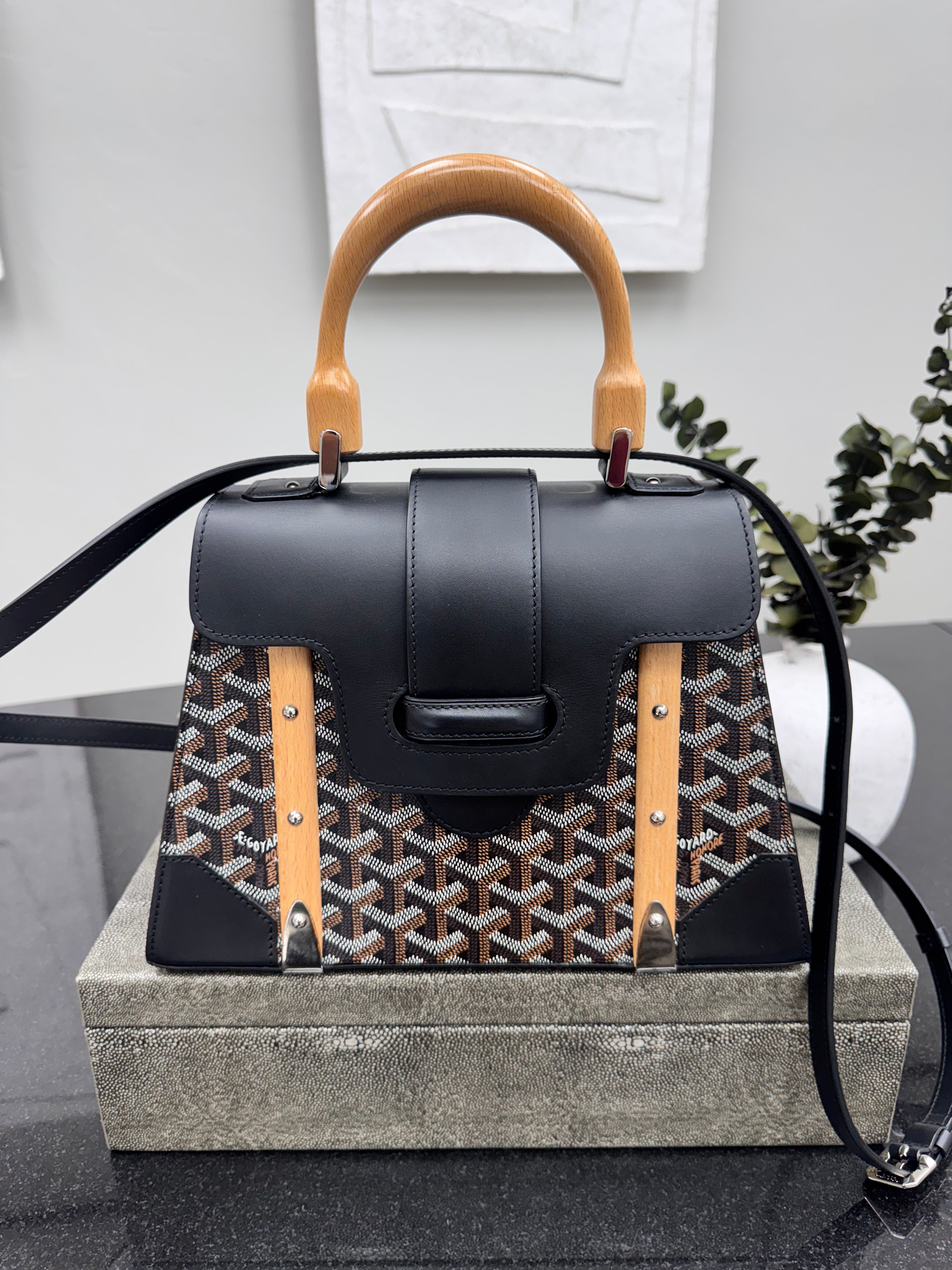 Goyard Black Goyardine Coated Canvas Saigon Structure Top Handle Bag PM