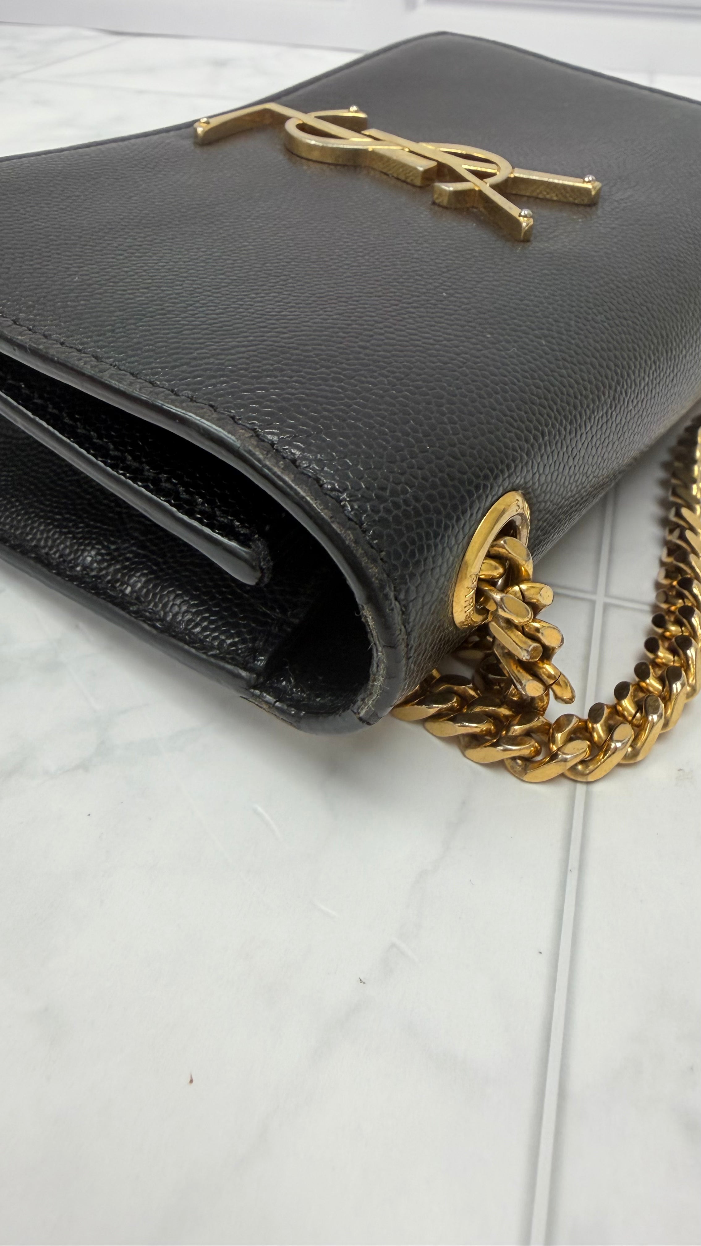*DONS DROP* Saint Laurent YSL Black Pebbled Leather Kate Crossbody