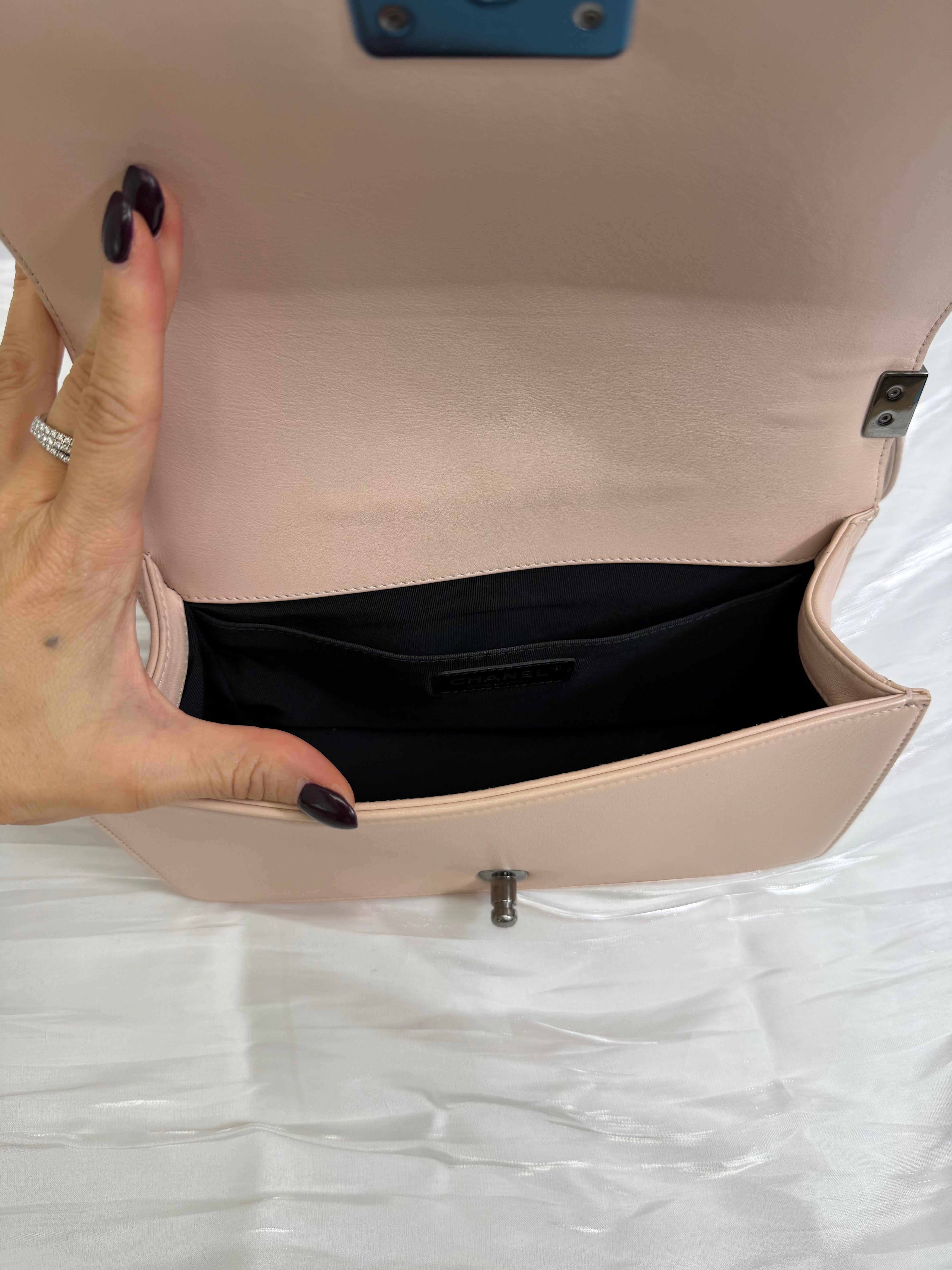 Chanel Light Pink Bead Quilted Calfskin  Medium Boy Bag