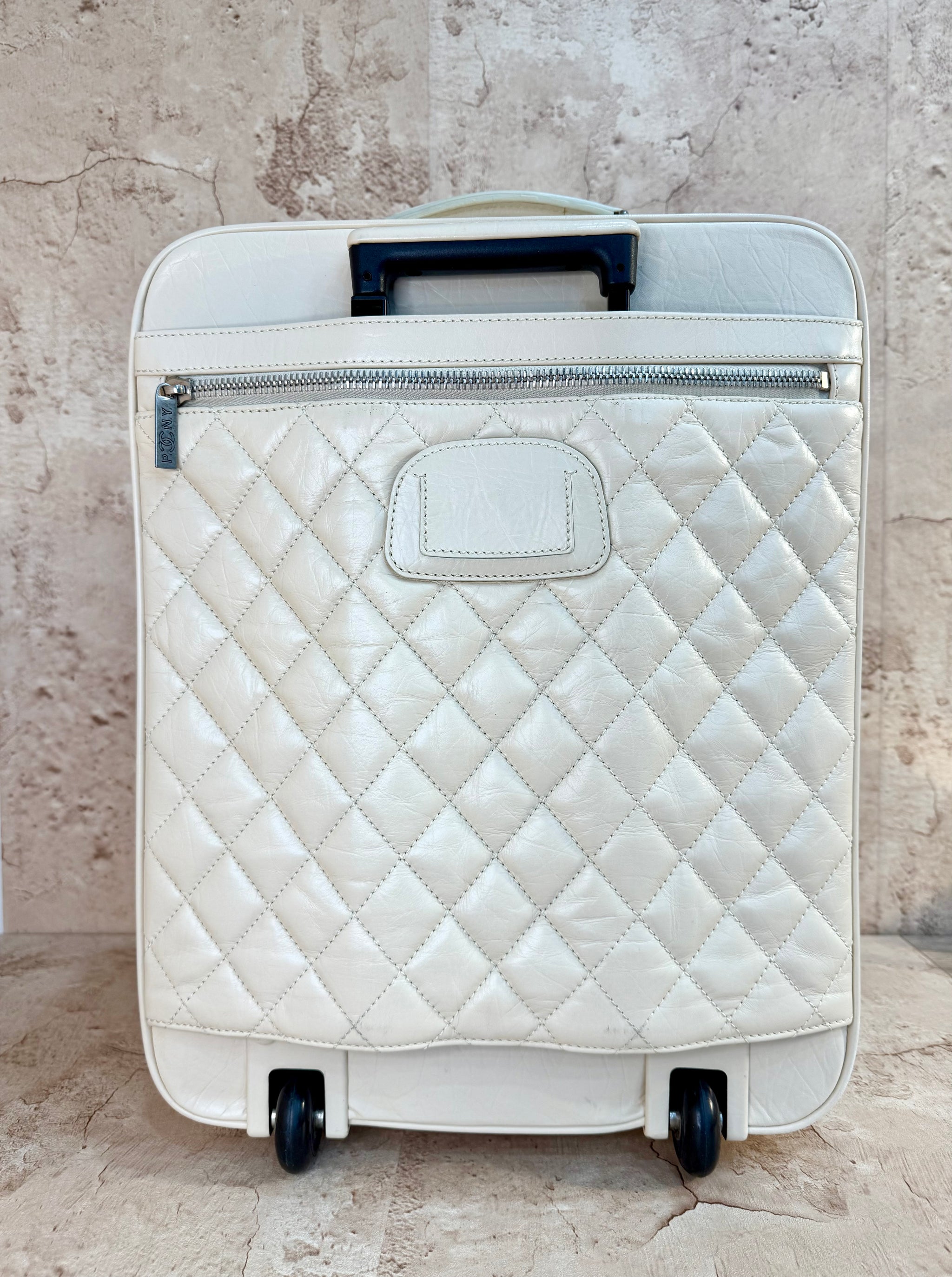 Chanel Ivory Paris NYC Rolling Luggage