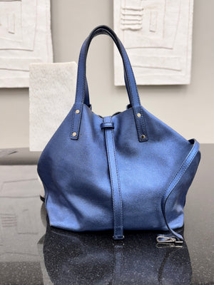 Tiffany & Co. Metallic Blue Leather Reversible Tote Bag