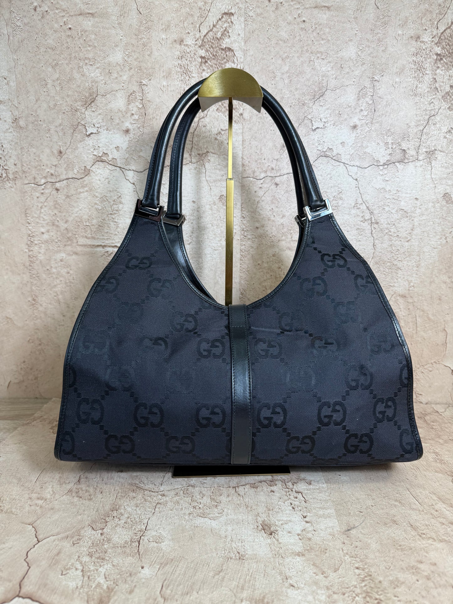 Gucci Black GG Canvas & Leather Jackie Shoulder Bag