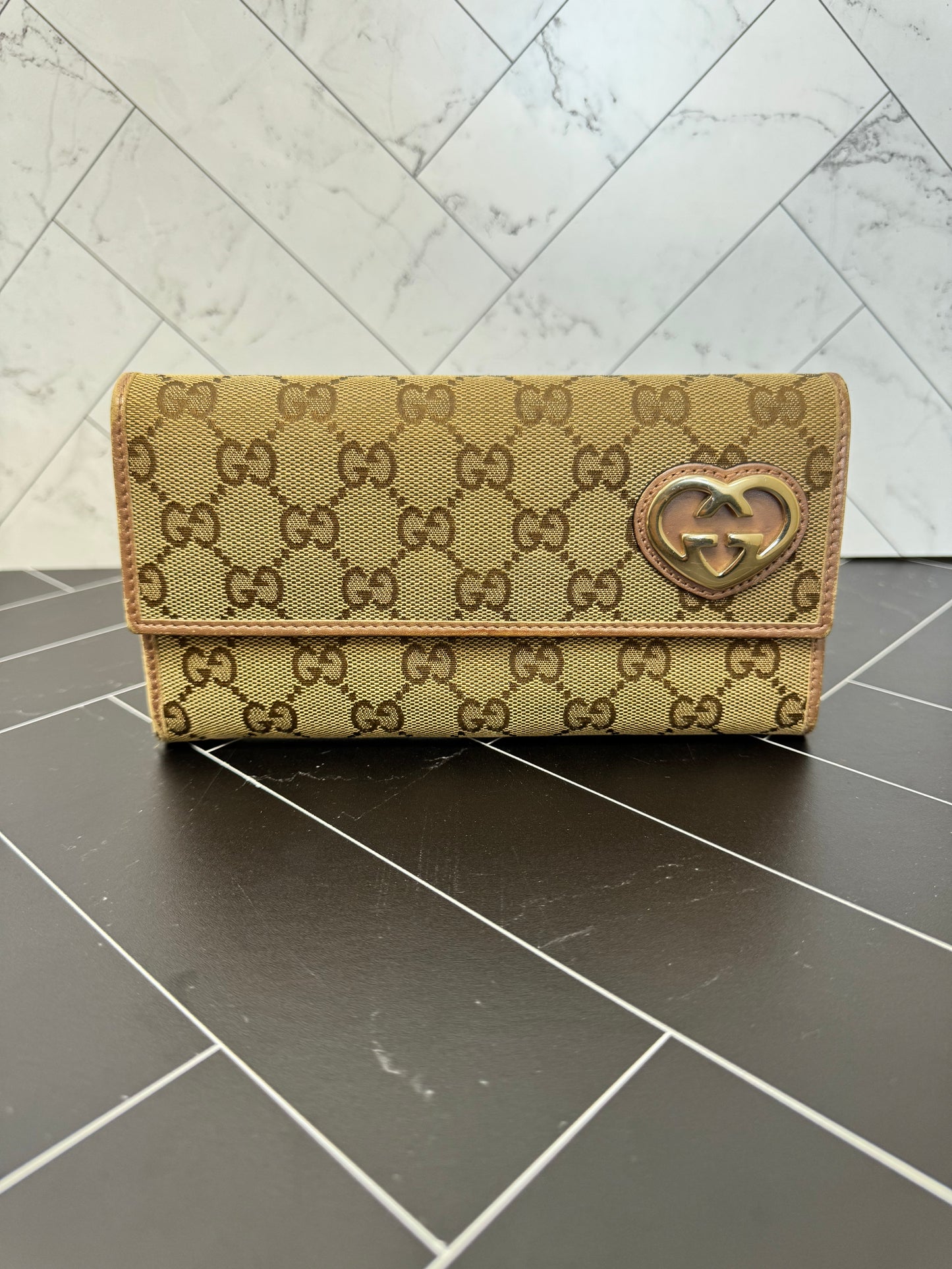 Gucci Tan Canvas Lovely Heart  Wallet