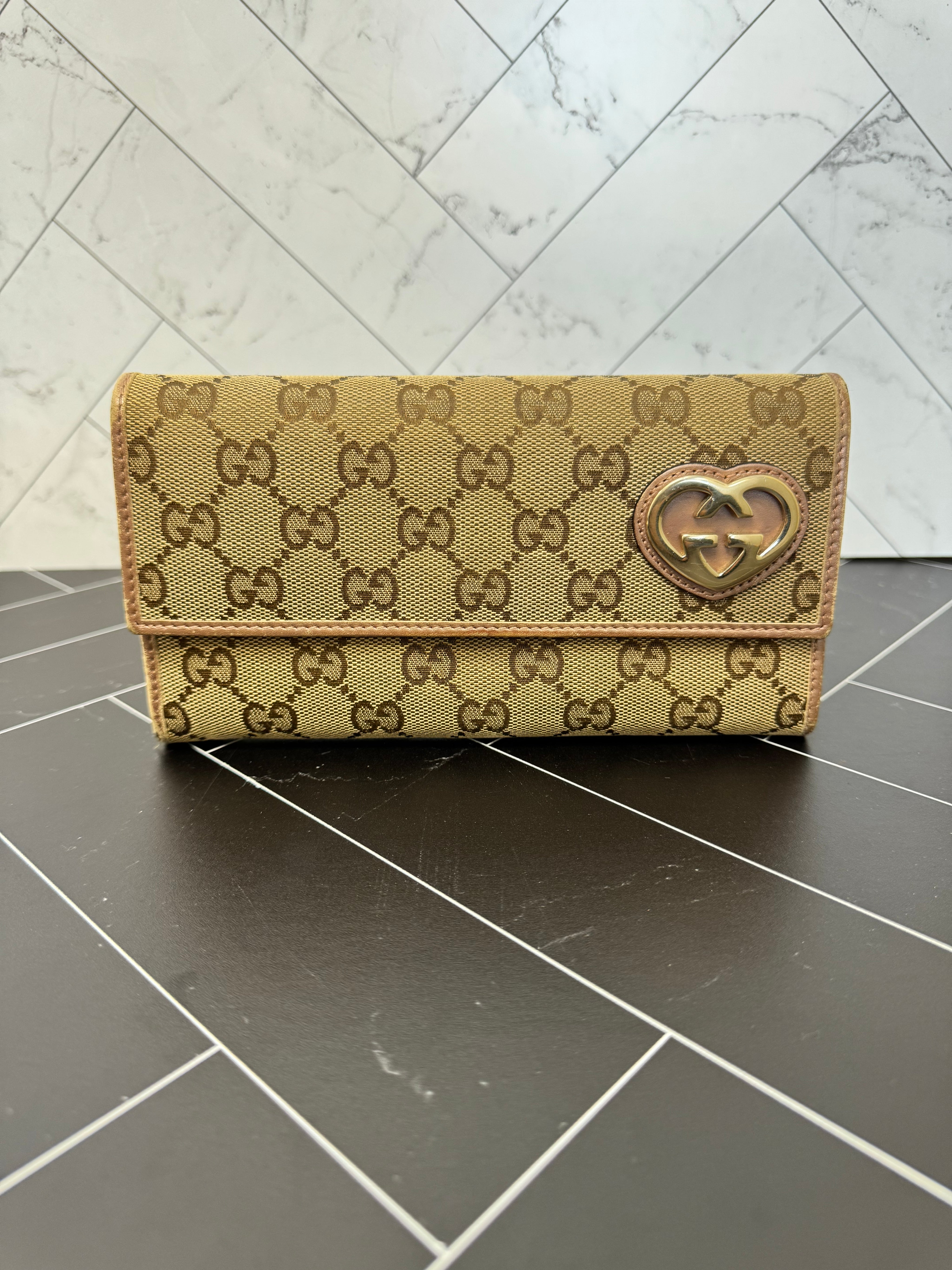 Gucci Tan Canvas Lovely Heart  Wallet