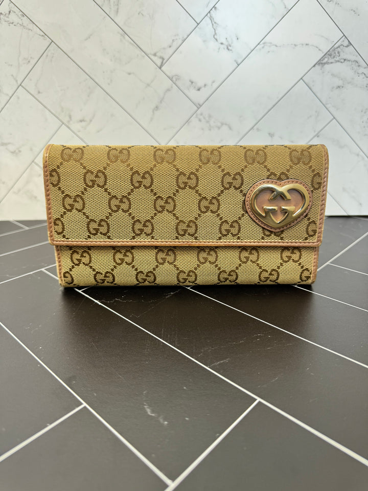 Gucci Tan Canvas Lovely Heart  Wallet