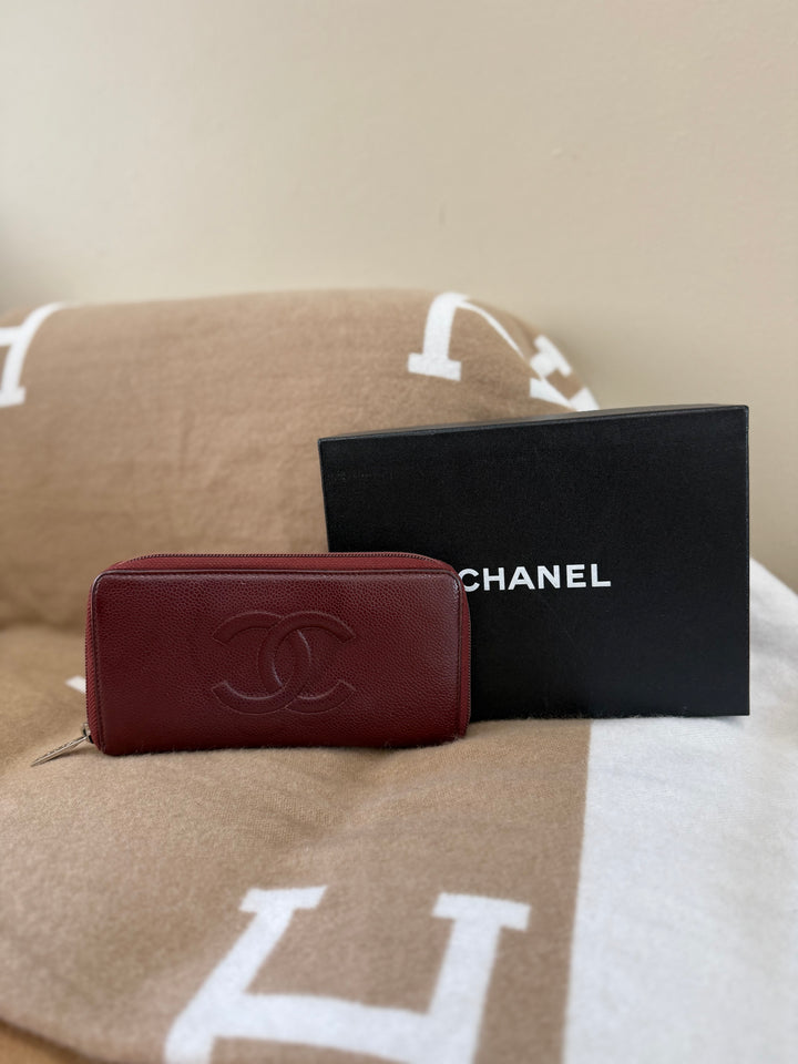 Chanel Burgundy Caviar Zippy Long Wallet