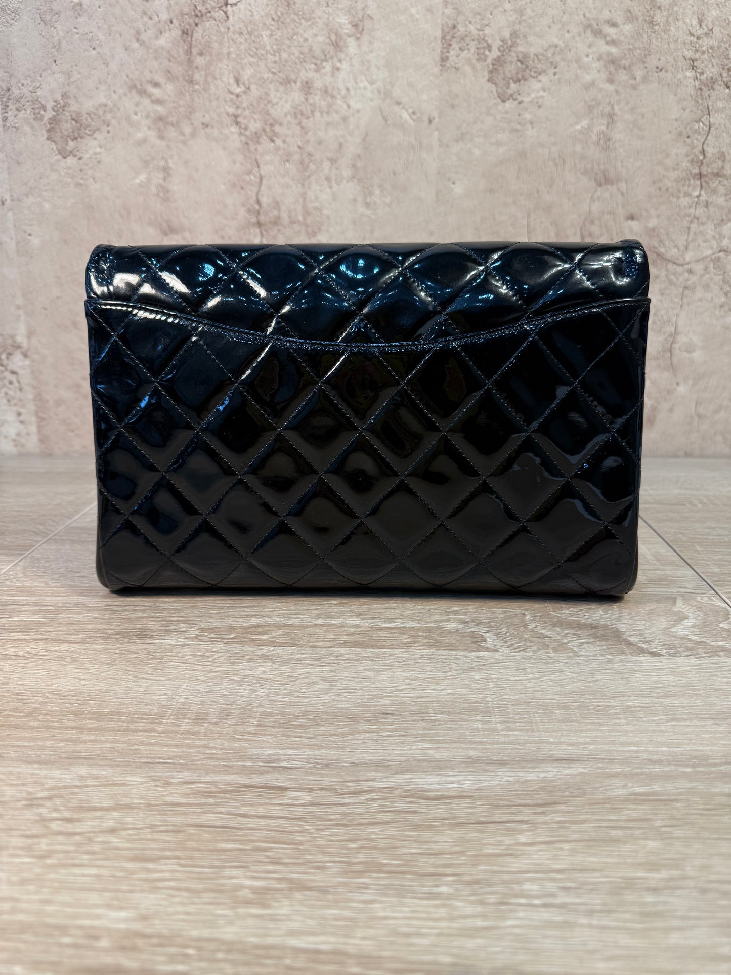 Chanel Black Quilted Patent Leather Medium Timeless Clutch Chain Shoulder Bag