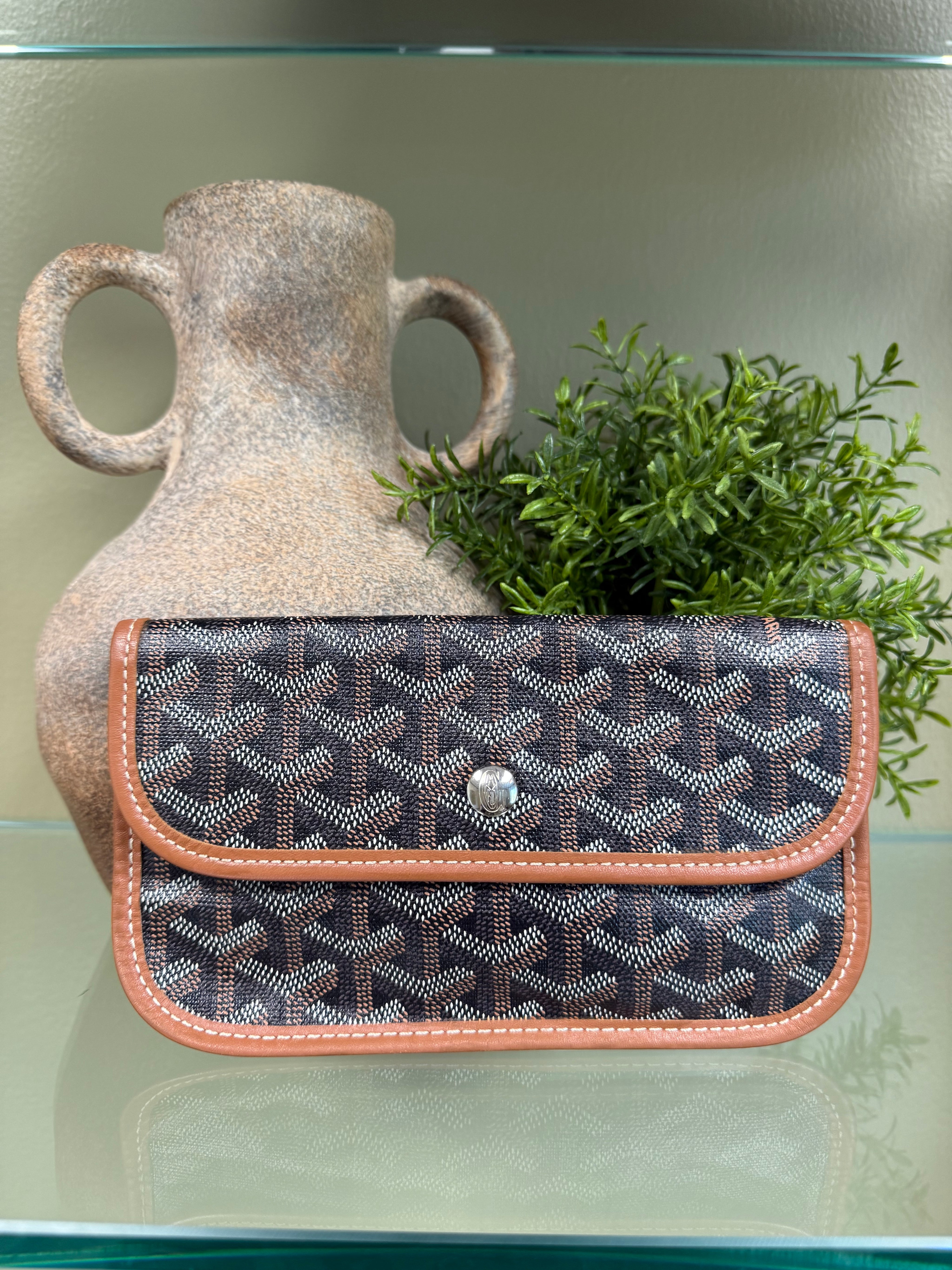 Goyard Black & Brown  Goyardine Leather Pouch