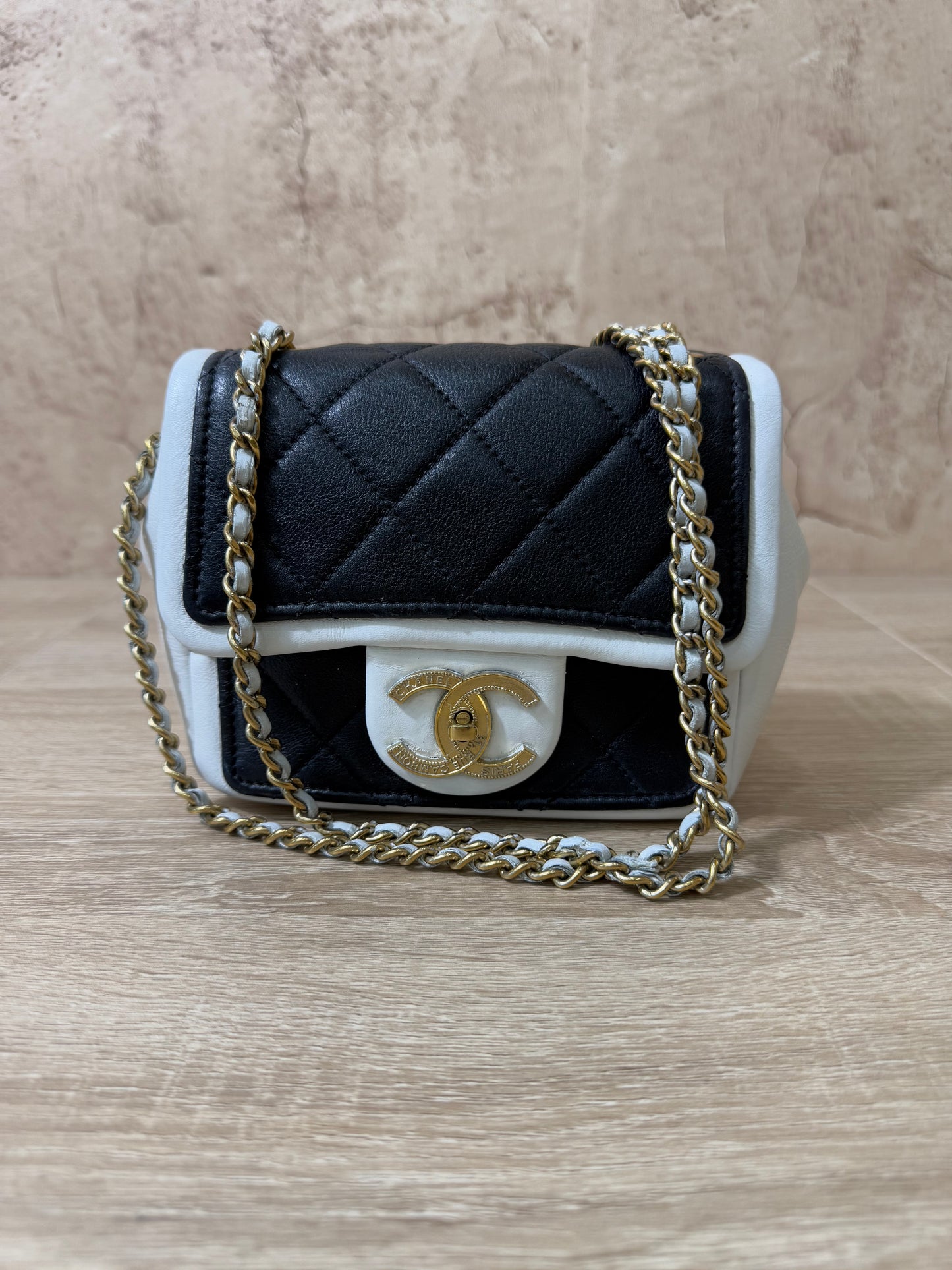 Chanel White & Black Lambskin Mini Flap Bag