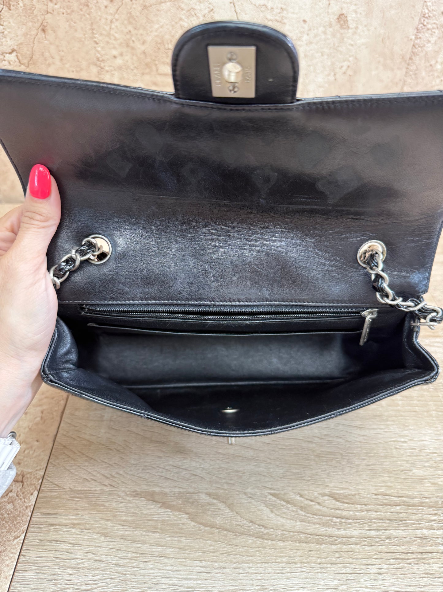 Chanel Quilted Black Patent Leather Flap Bag