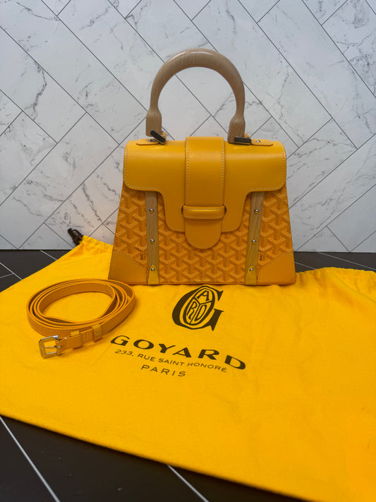 Goyard Yellow Saigon Handbag Goyardine Wood Trim PM