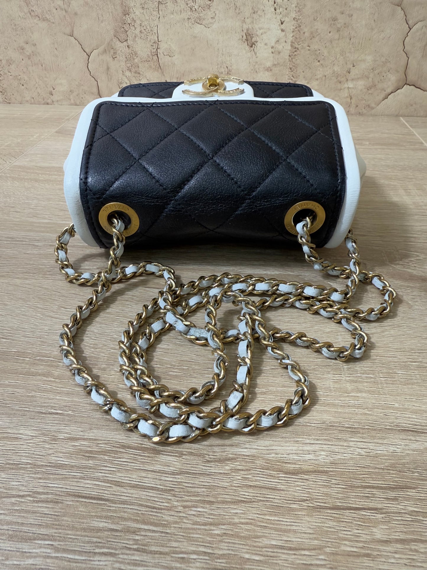 Chanel White & Black Lambskin Mini Flap Bag