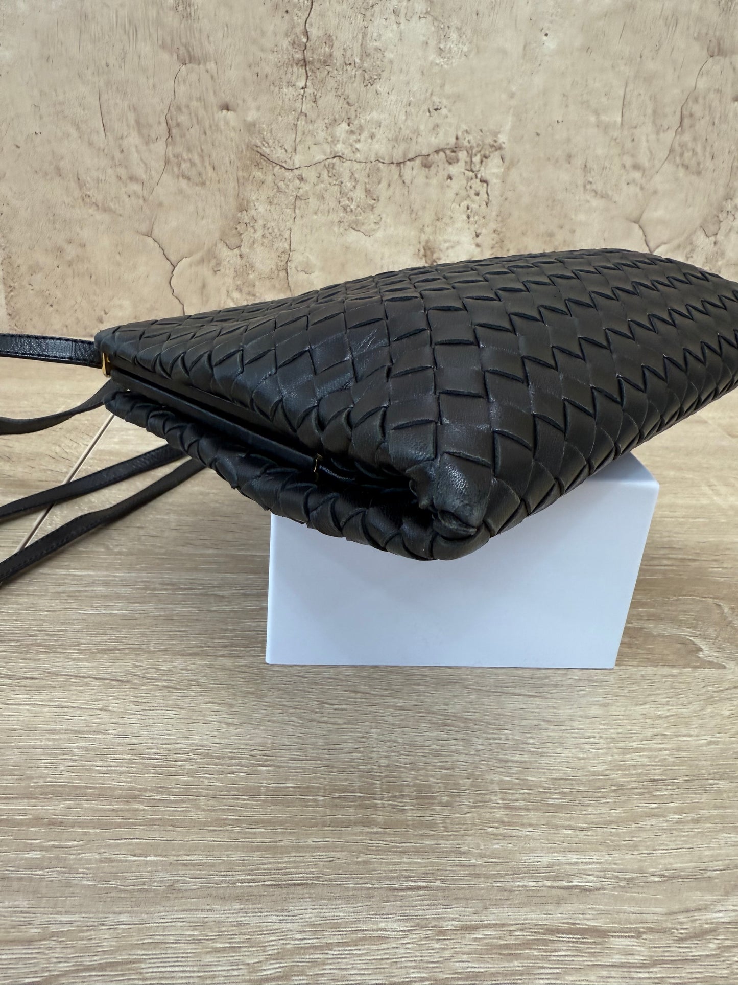 Bottega Veneta Vintage Black Intrecciato Leather Shoulder Bag