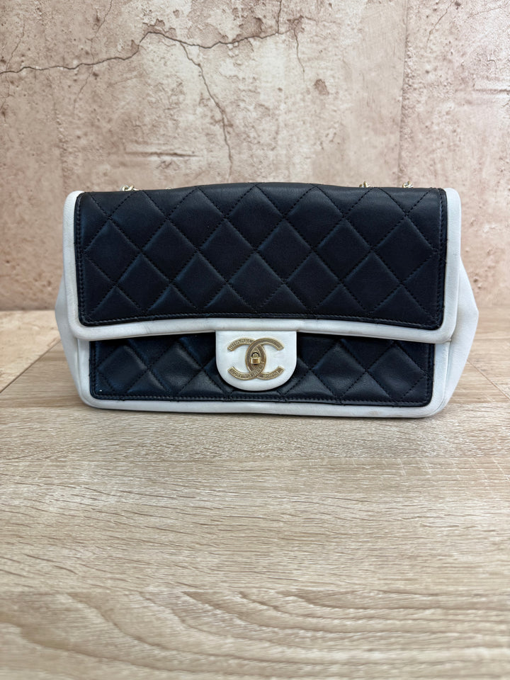 Chanel Black & White Quilted Lambskin Medium Single Flap Bag