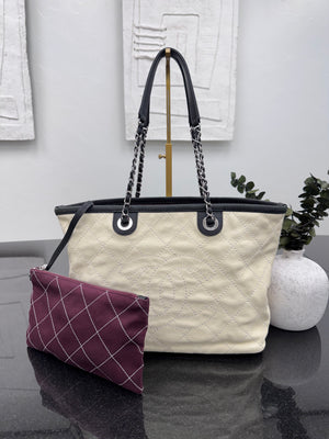 Chanel Cream Quilted Caviar Leather 'CC' Daily Shopping Tote Bag