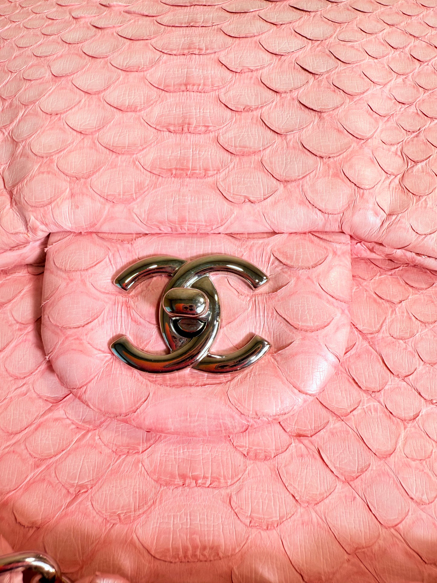 Chanel Pink Python Jumbo Double Flap Bag