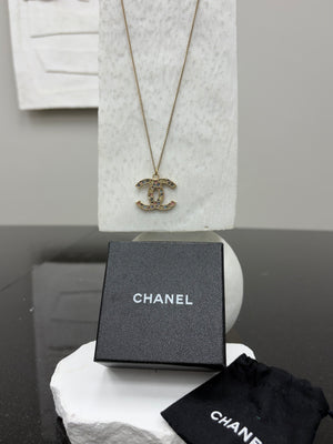Chanel Gold Tone CC Pastel Crystal Pendent Necklace