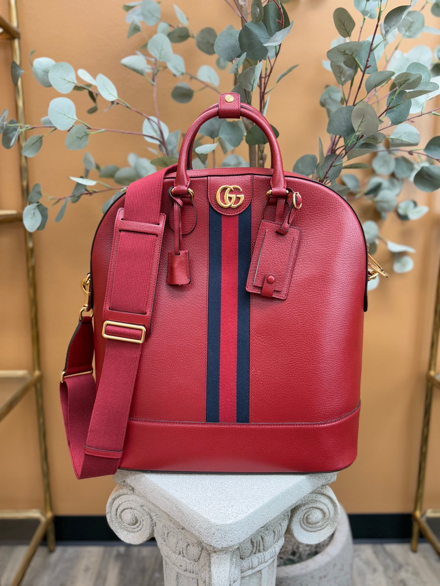 LIKE NEW- Gucci Red Savoy Web Bowling Tote