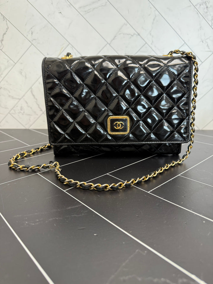 Chanel Vintage Black Patent Leather Shoulder Bag