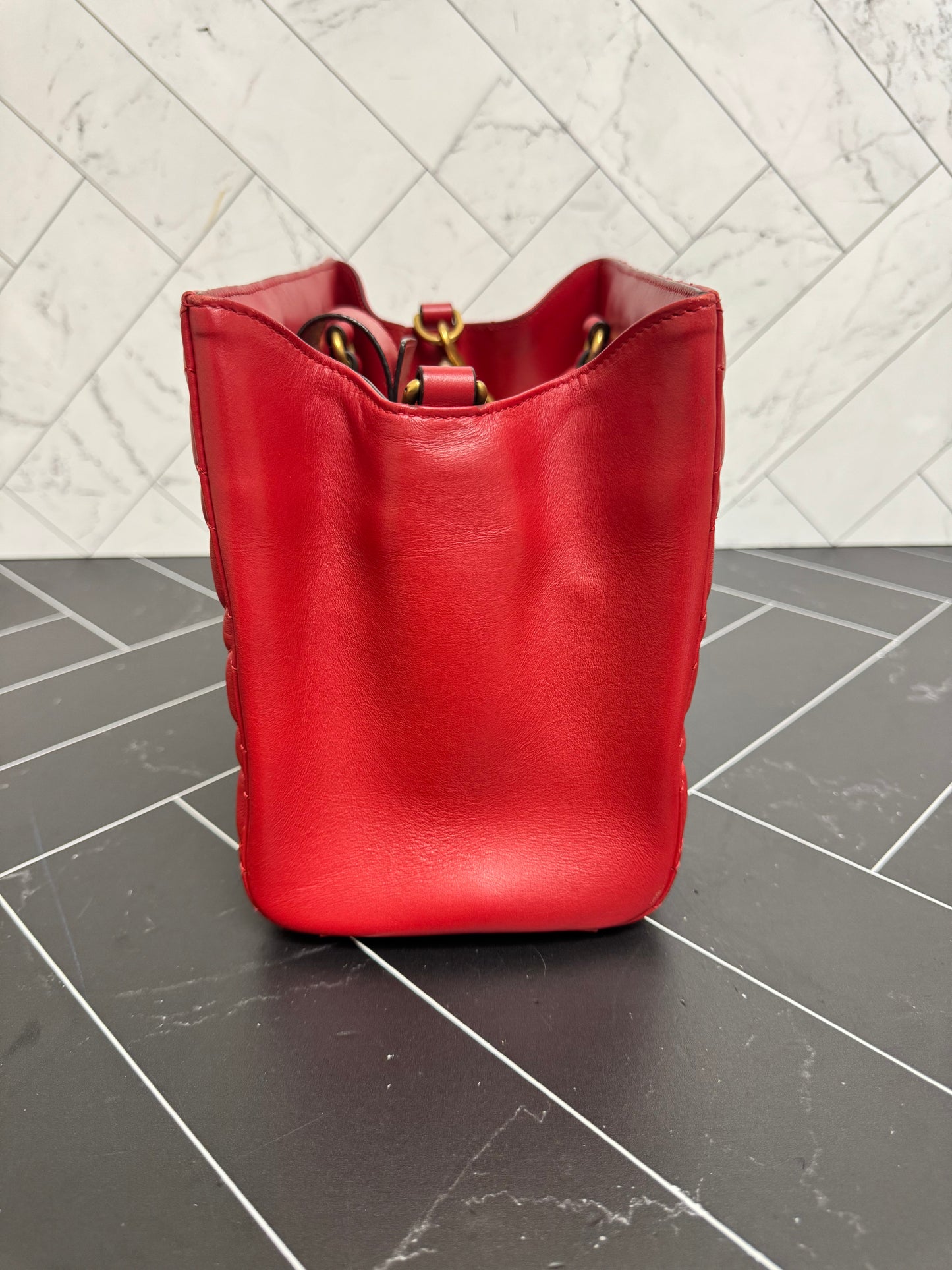 Gucci Red Chevron Marmont Leather 2Way Bag