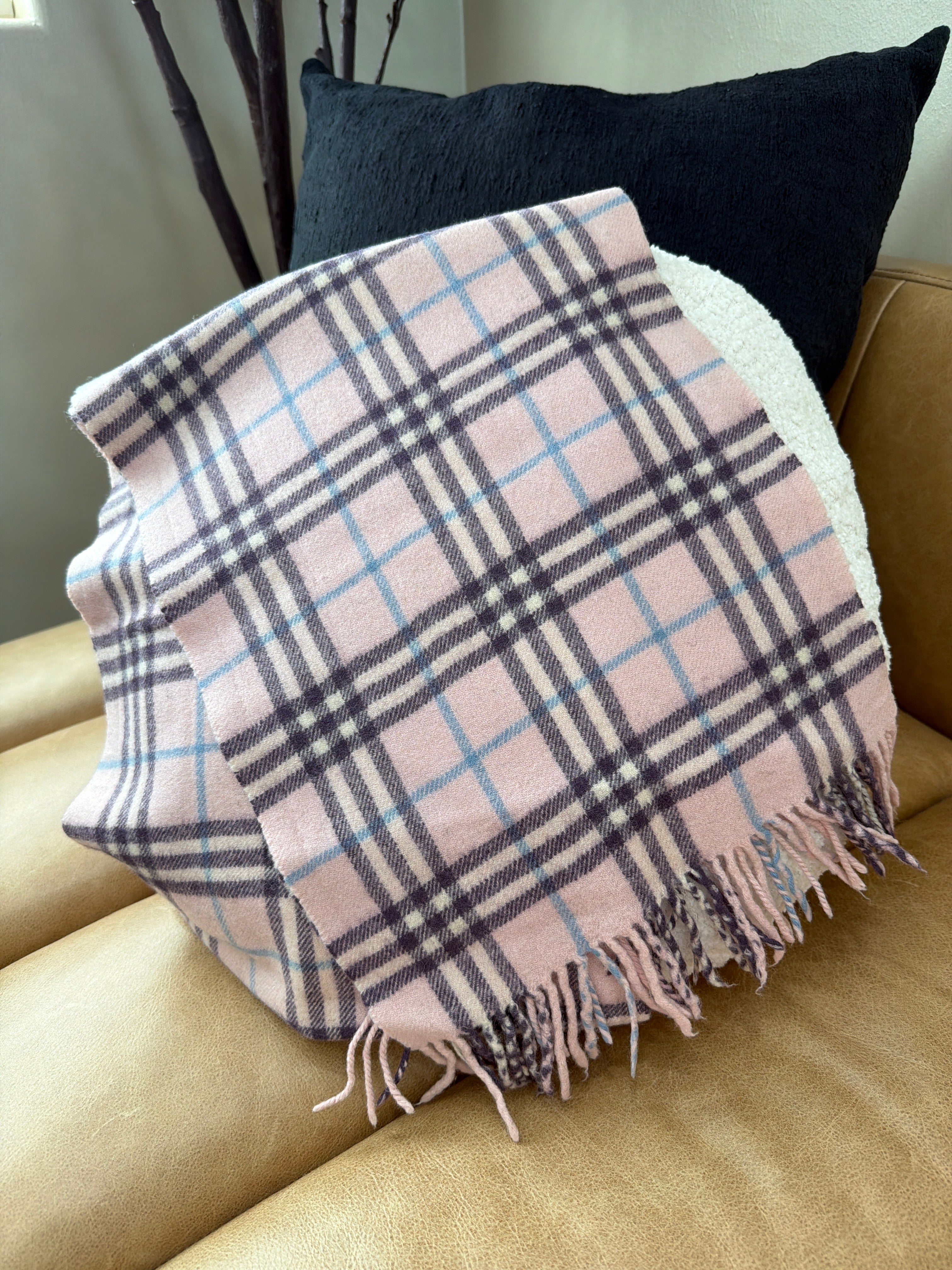 Burberry Vintage Pink And Purple Novacheck Cashmere Scarf