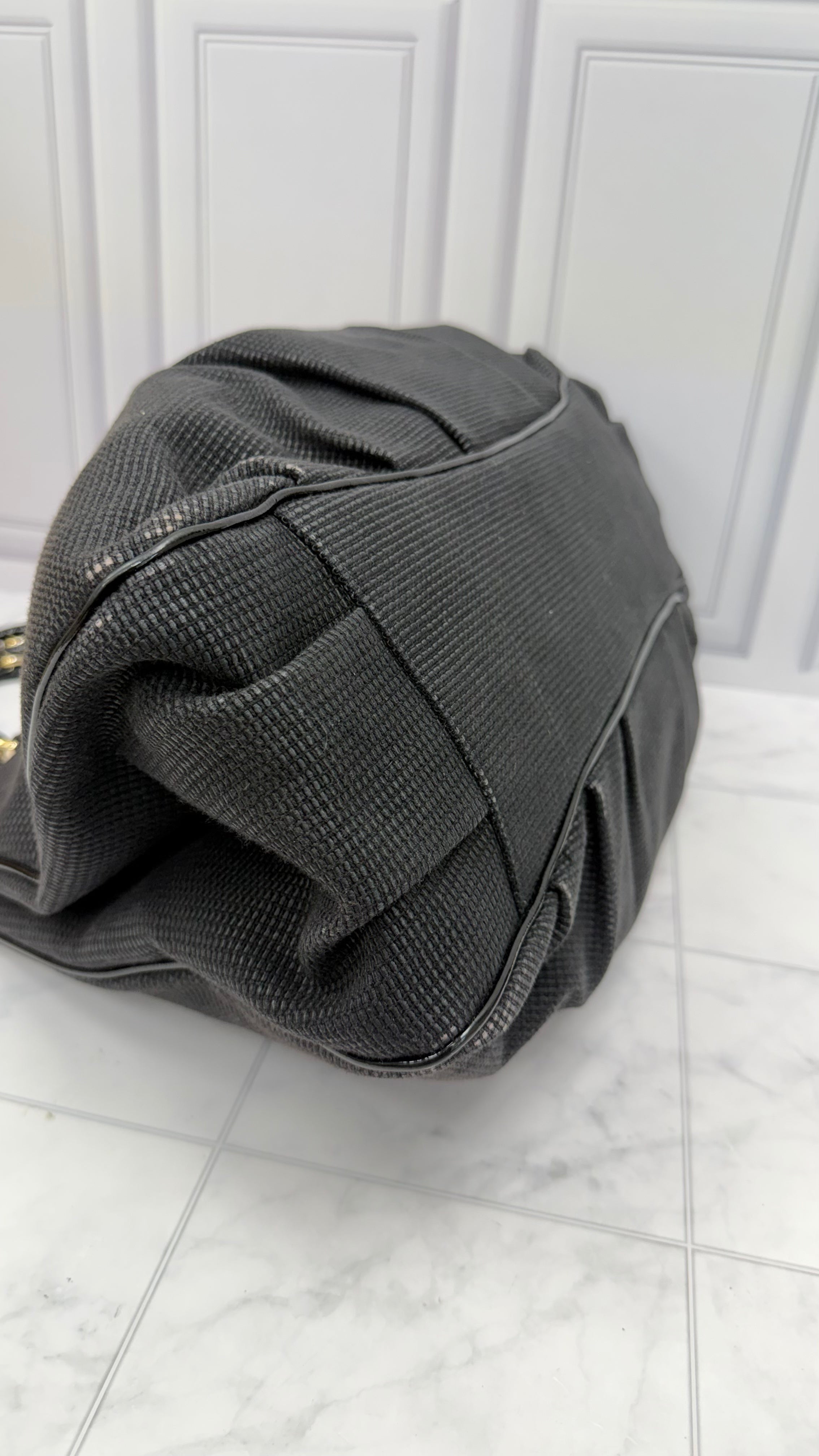 Fendi Black Textured Canvas Mia Chain Shoulder Bag
