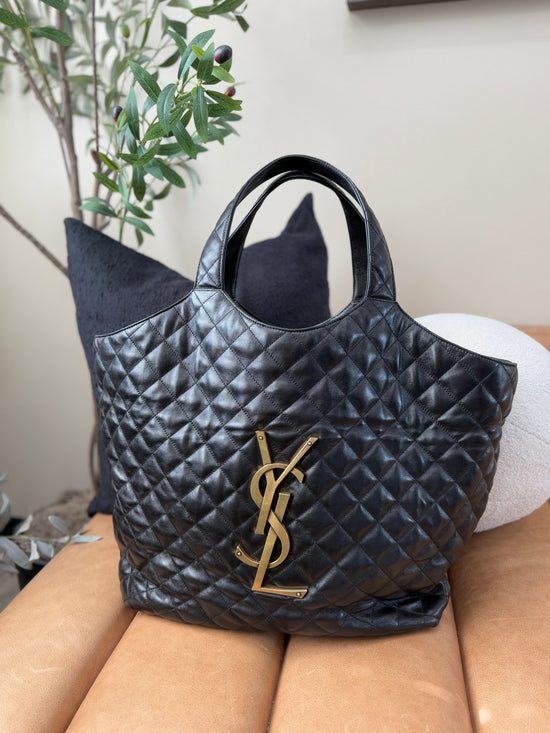 LIKE NEW- Saint Laurent YSL Black Quilted Leather Icare Maxi Tote