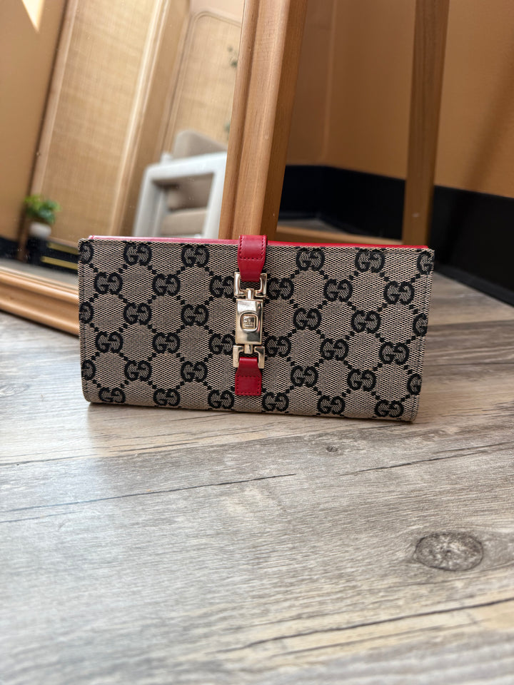 Gucci Canvas & Red Leather Jackie Long Wallet