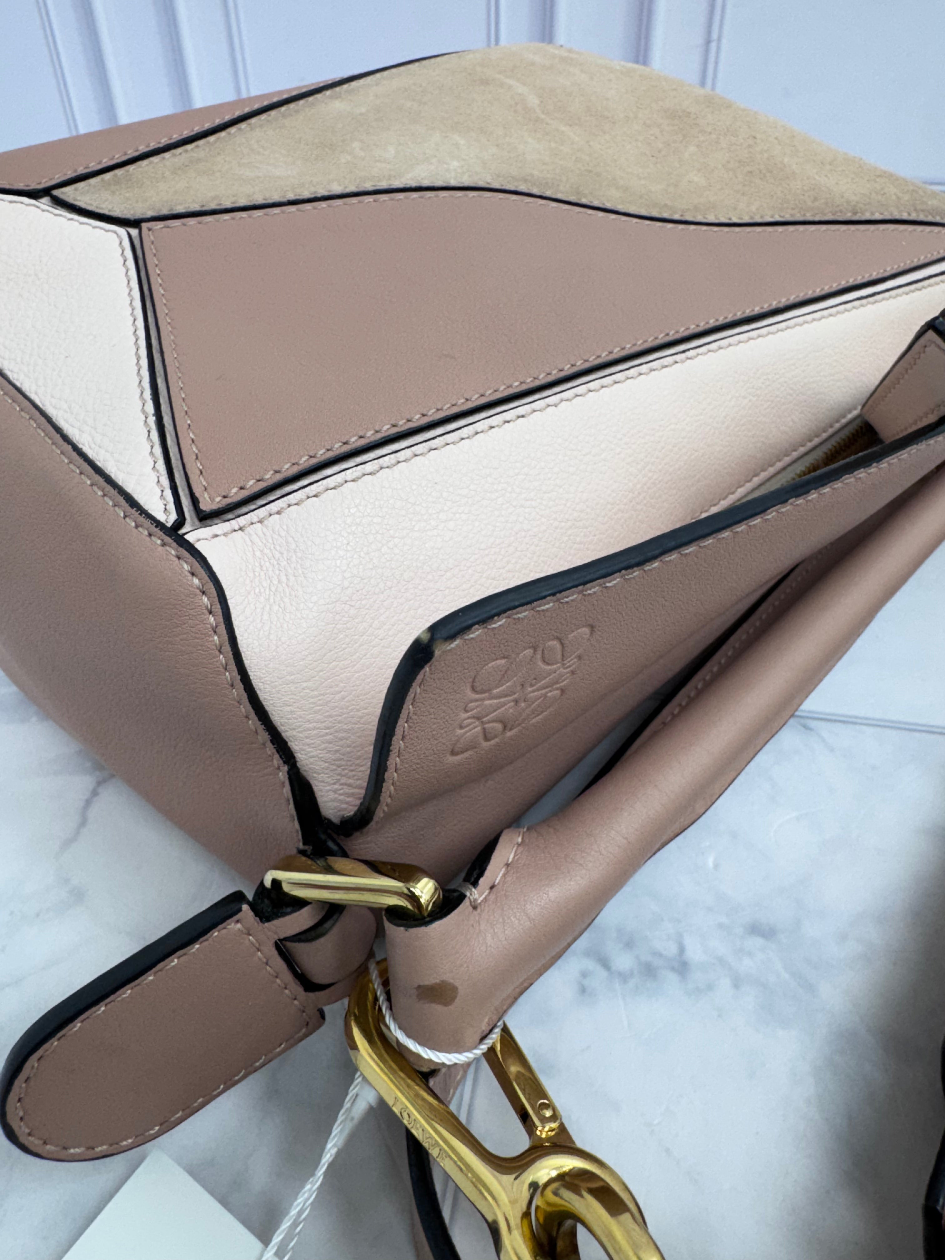 Loewe Dusty Pink & Beige Leather Small Puzzle Bag