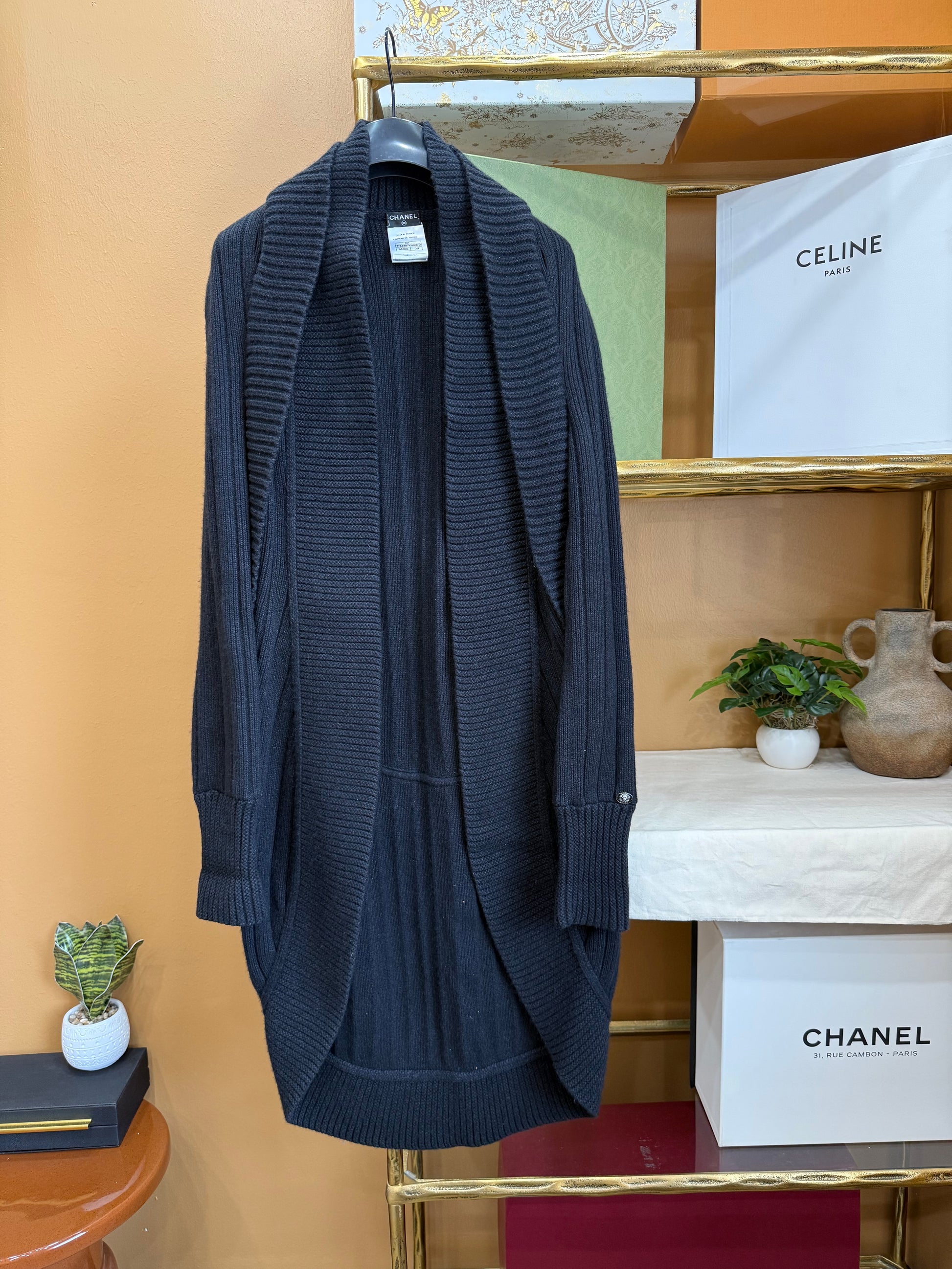 Chanel Black Rib-Trimmed Long Cardigan