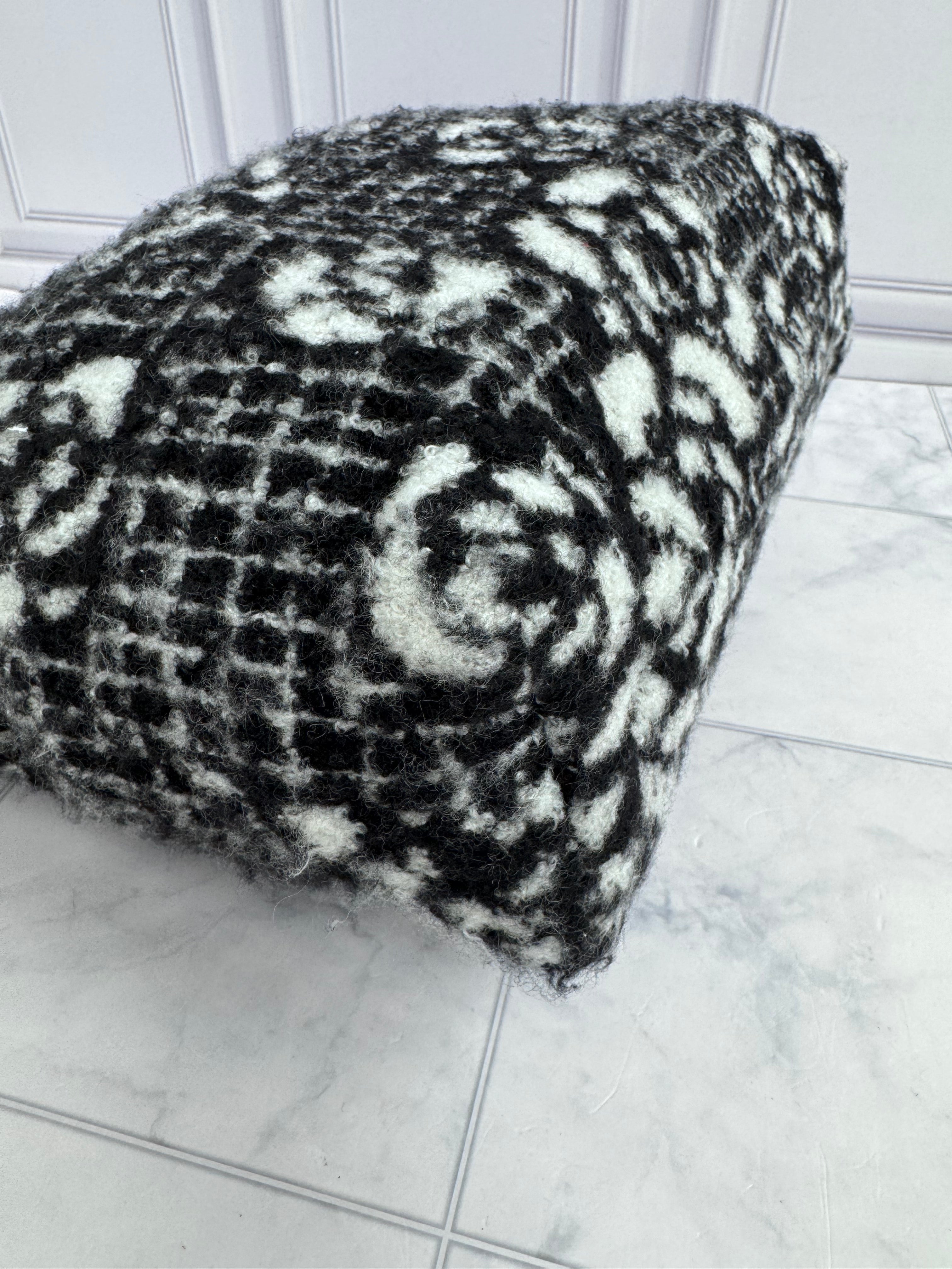 Chanel Black & White Cashmere Camellia Small Chanel 22 Bag