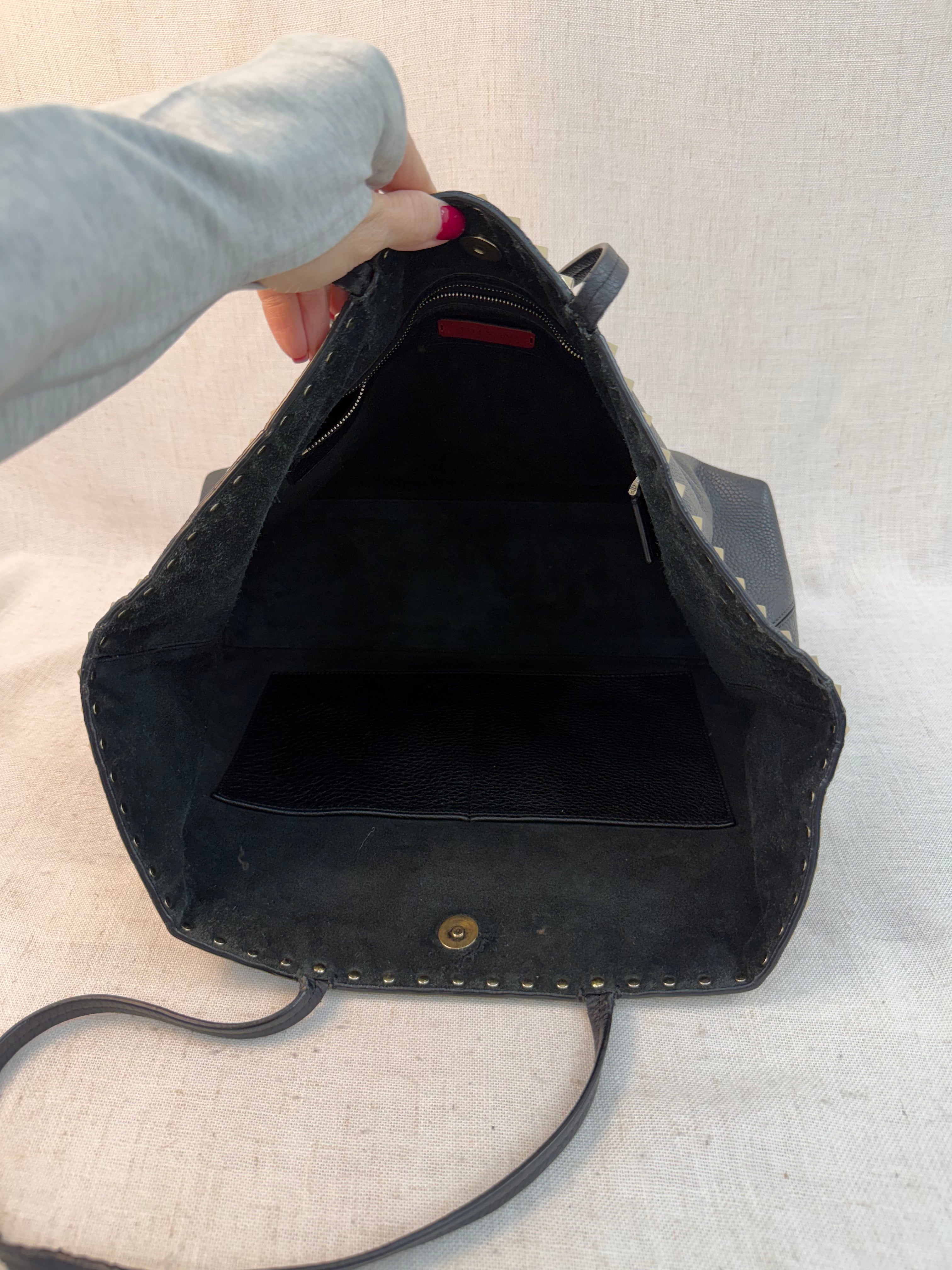 Valentino Black Leather Rockstud Tote Bag