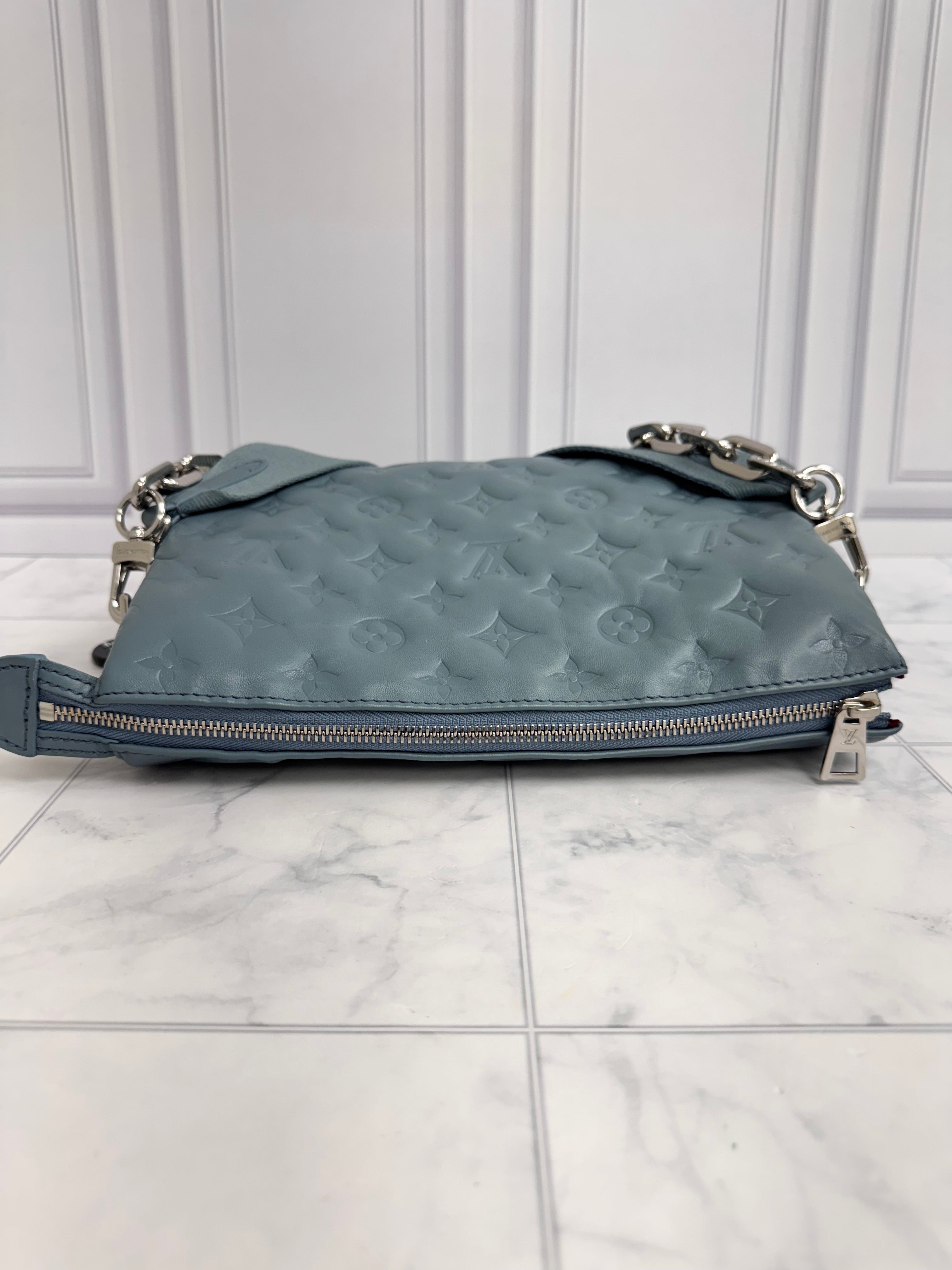 Louis Vuitton Blue Glacier Monogram Embossed Coussin PM